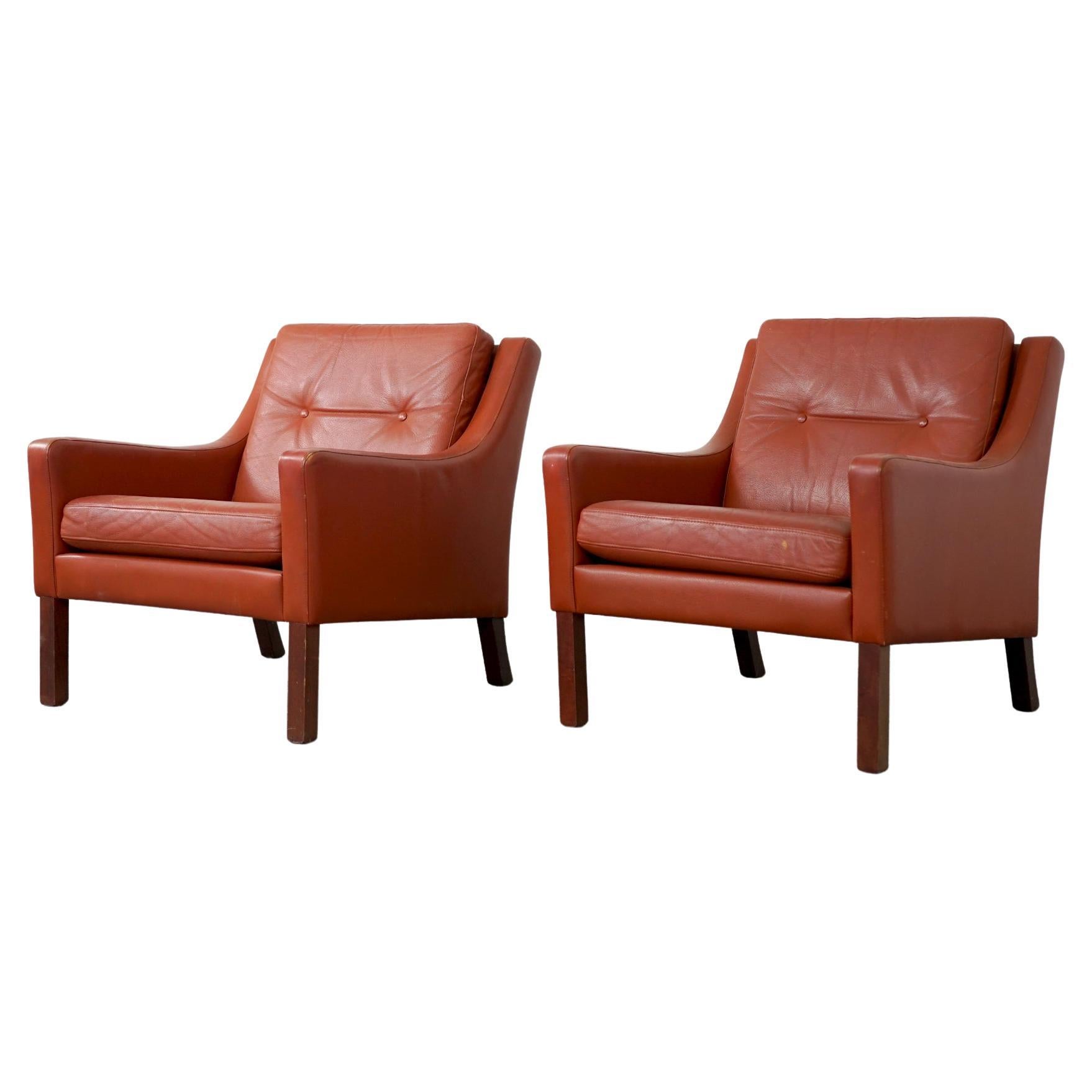Pair of Danish Mid-Century Modern Tufted Leather Loungers For Sale