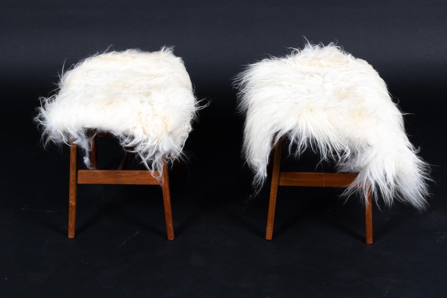 Pair of Danish Midcentury Mongolian Sheepskin Lounge Chairs & Ottomans For Sale 7