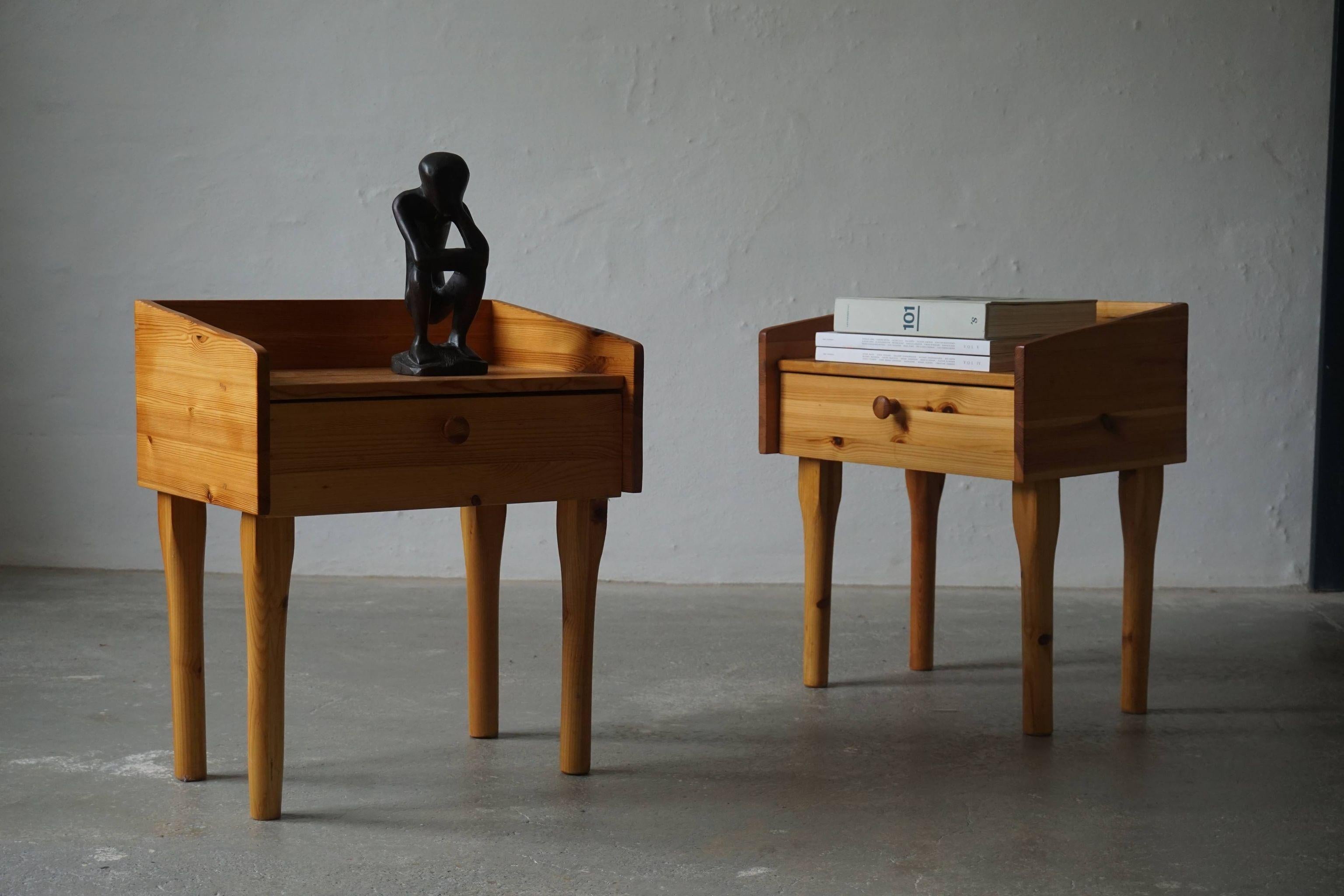 Scandinavian Modern Pair of Danish Mid Century Night Stands with Drawers in Solid Pine, 1970s
