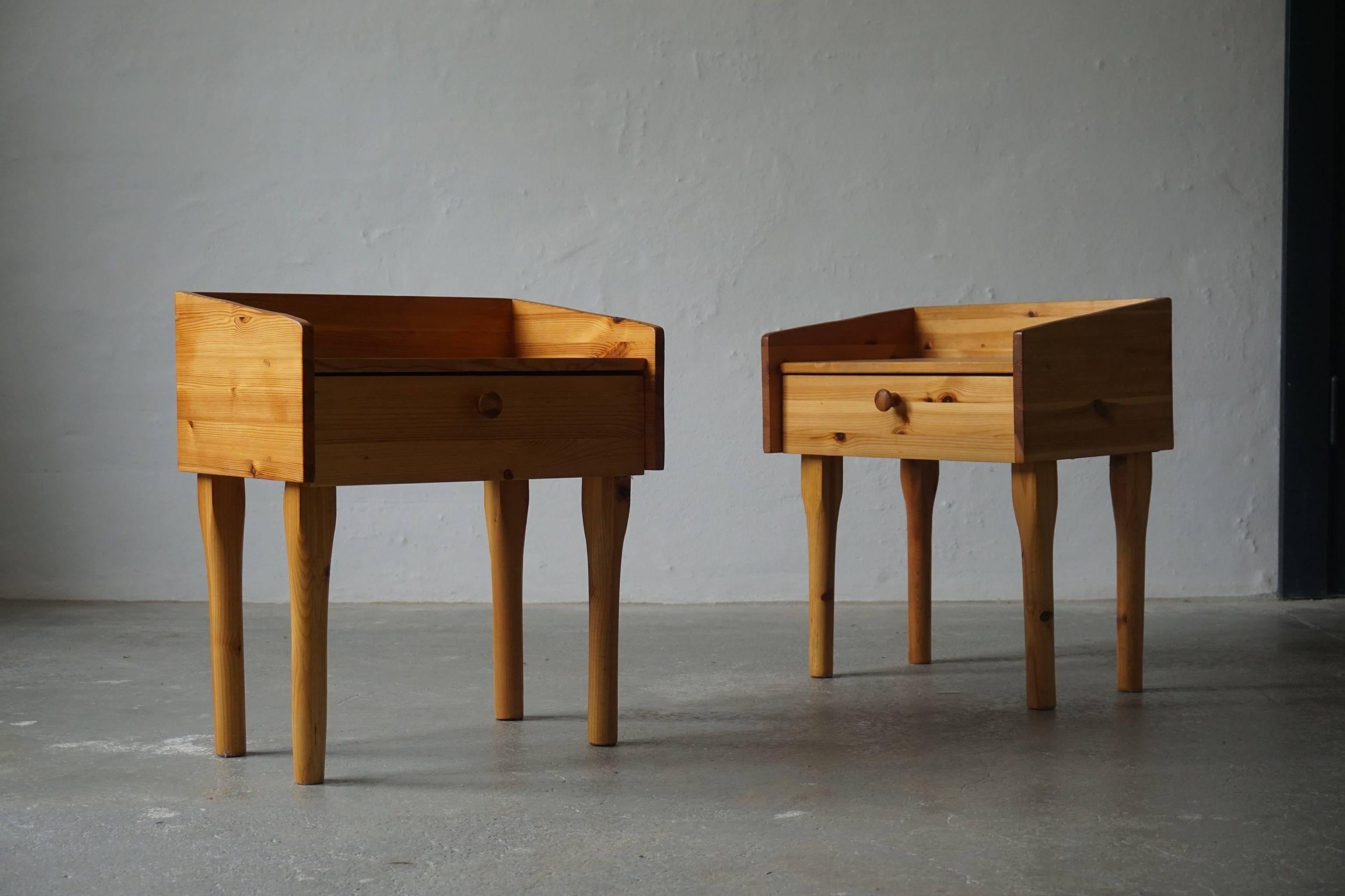 Late 20th Century Pair of Danish Mid Century Night Stands with Drawers in Solid Pine, 1970s