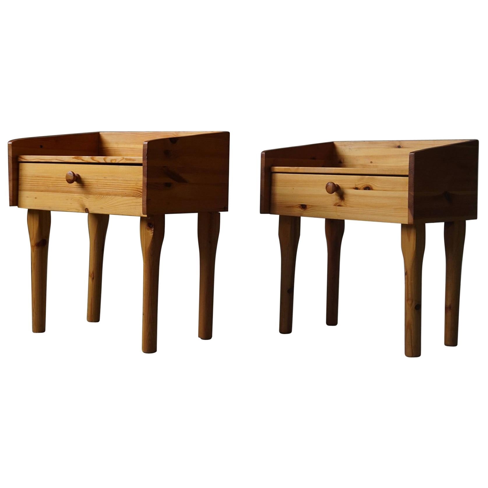 Pair of Danish Mid Century Night Stands with Drawers in Solid Pine, 1970s