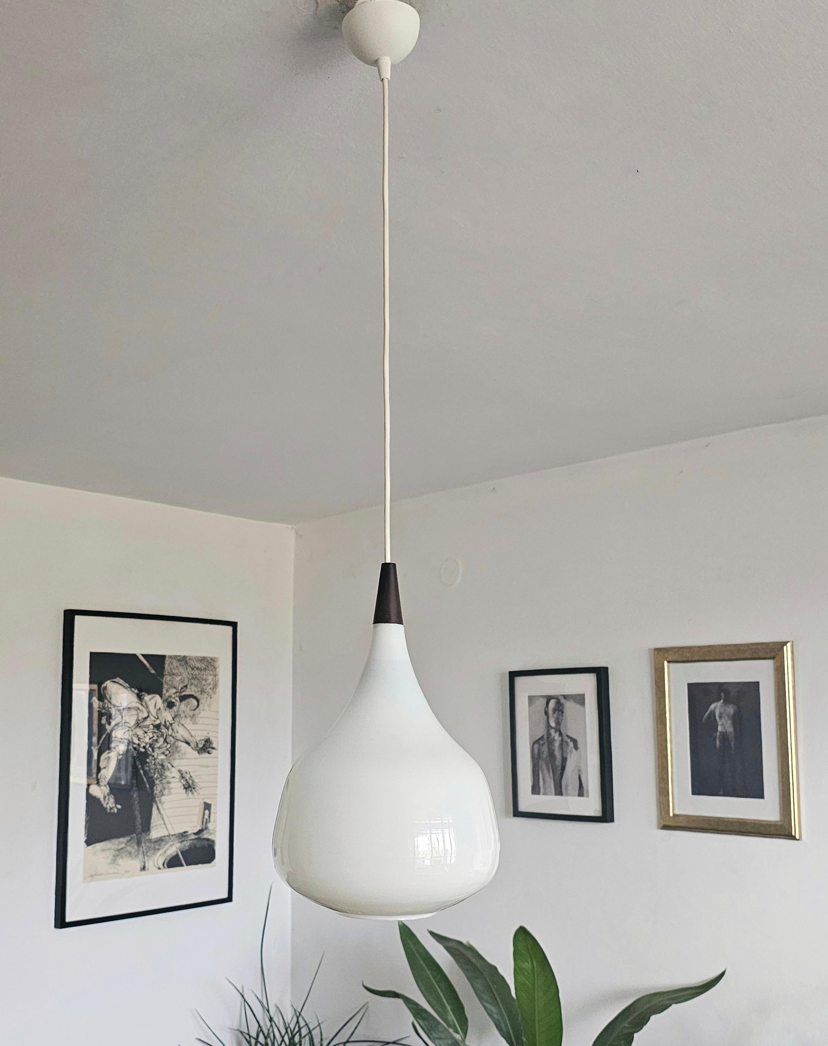 Mid-Century Modern Pair of Danish Mid Century Opaline Glass Pendant Lights by Holmegaard, 1960s For Sale