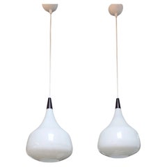 Antique Pair of Danish Mid Century Opaline Glass Pendant Lights by Holmegaard, 1960s