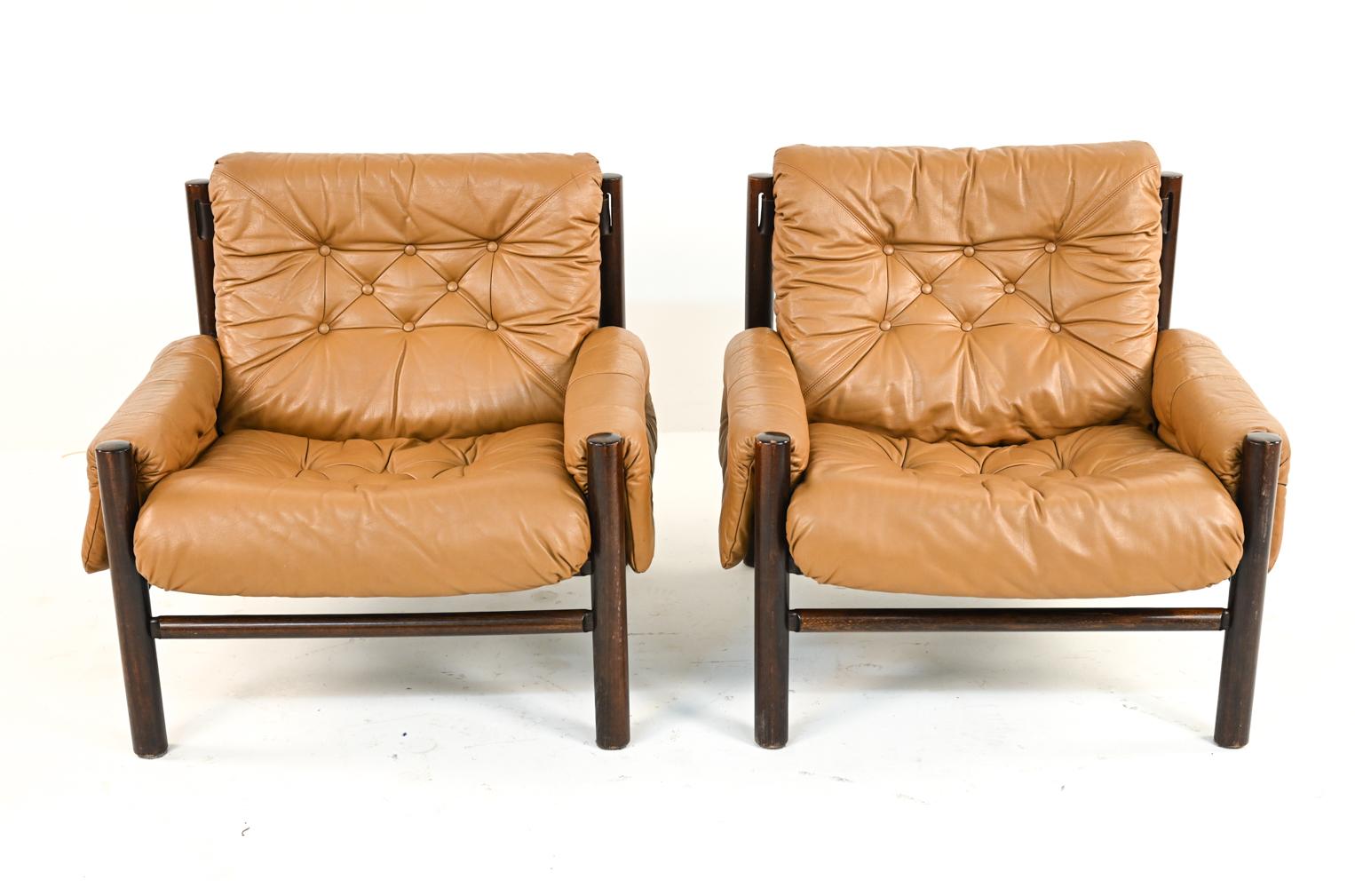 Leather Pair of Danish Mid-Century Percival Lafer/Arne Norell Style Lounge Chairs