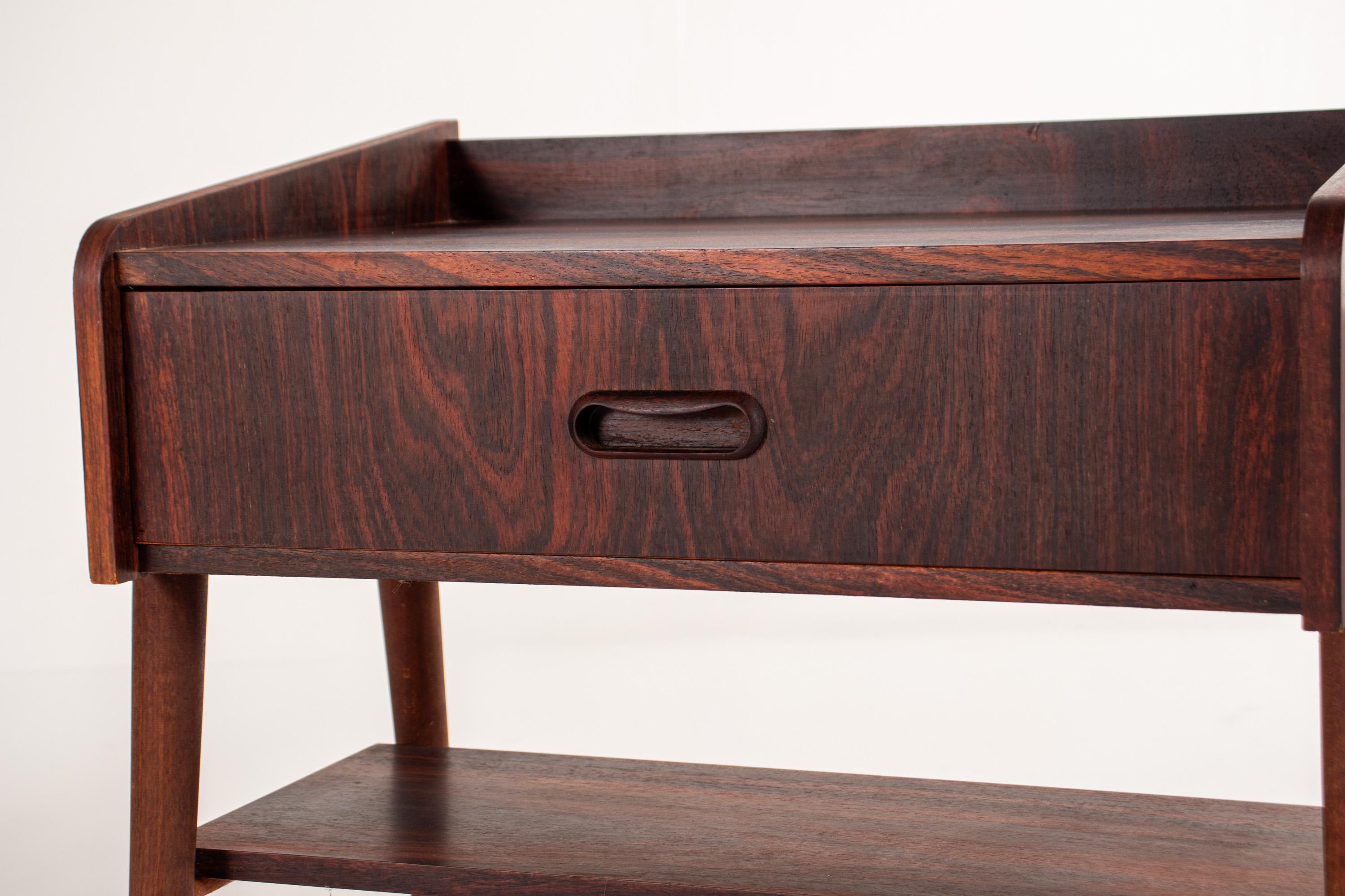 Palissandro Pair of Danish Mid-Century Rosewood Bedside Tables with Drawer & Shelf, 1960s in vendita