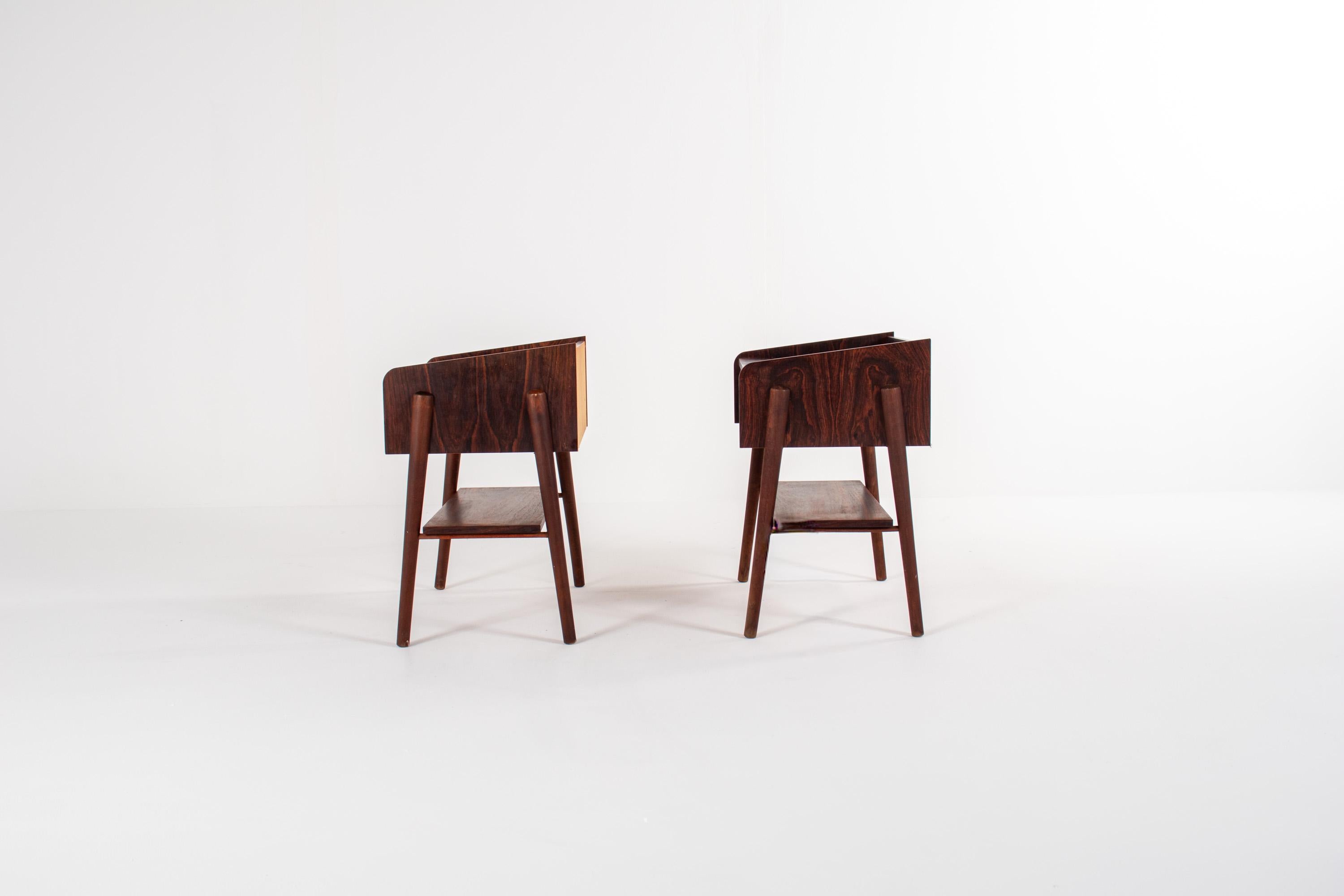 Pair of Danish Mid-Century Rosewood Bedside Tables with Drawer & Shelf, 1960s in vendita 1