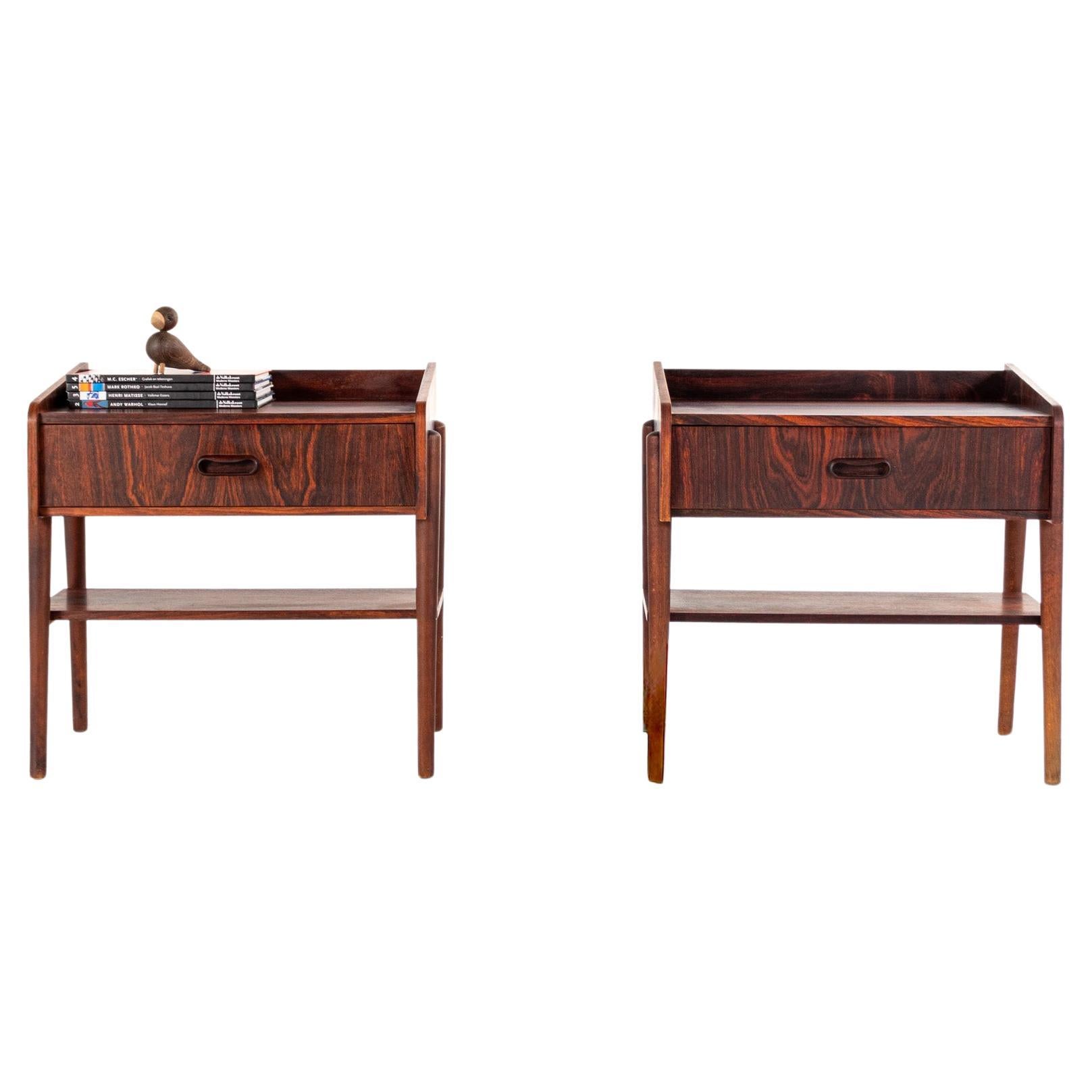 Pair of Danish Mid-Century Rosewood Bedside Tables with Drawer 
Shelf, 1960s in vendita
