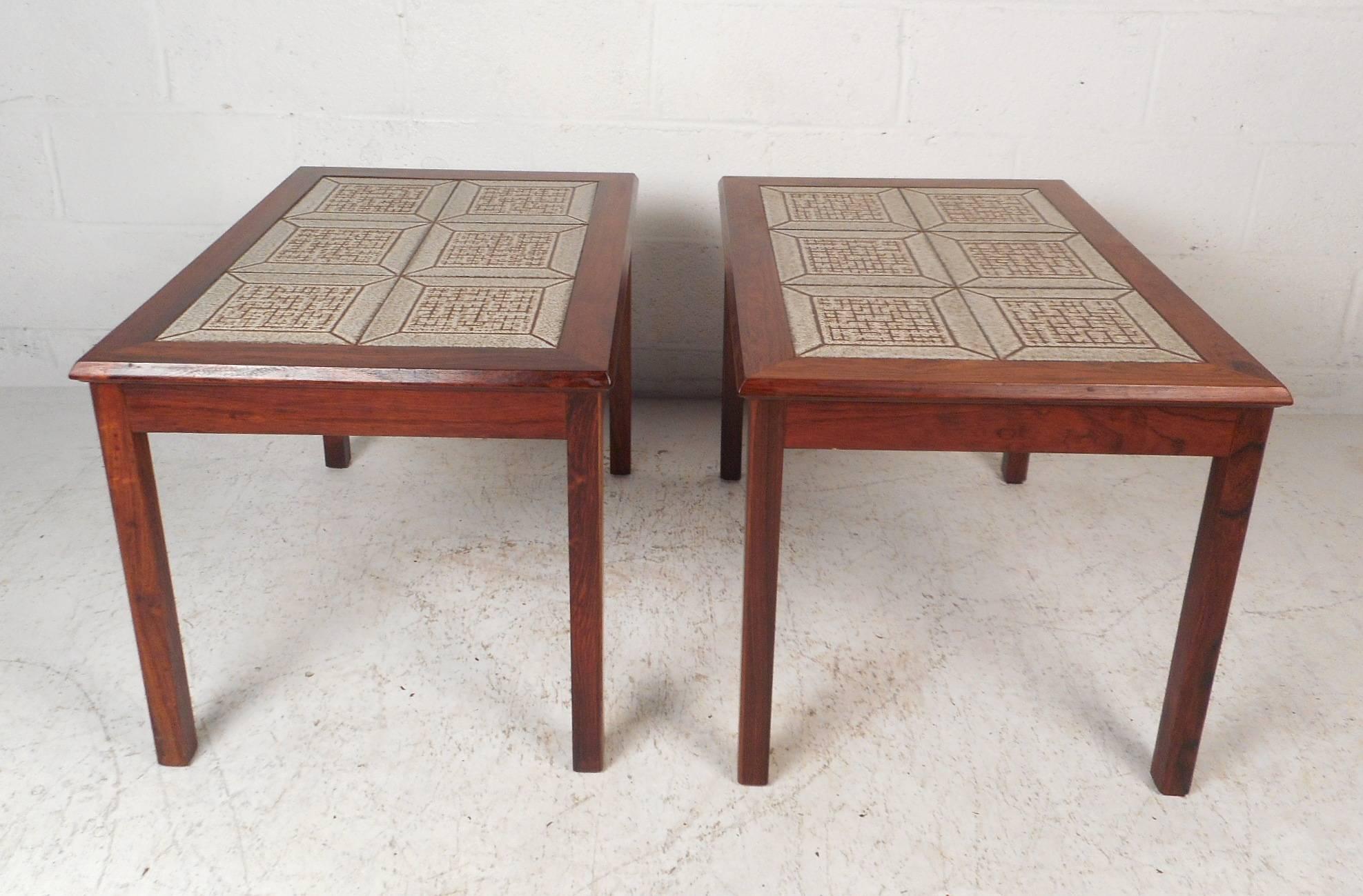 Mid-Century Modern Pair of Danish Midcentury Rosewood Tile Top End Tables For Sale