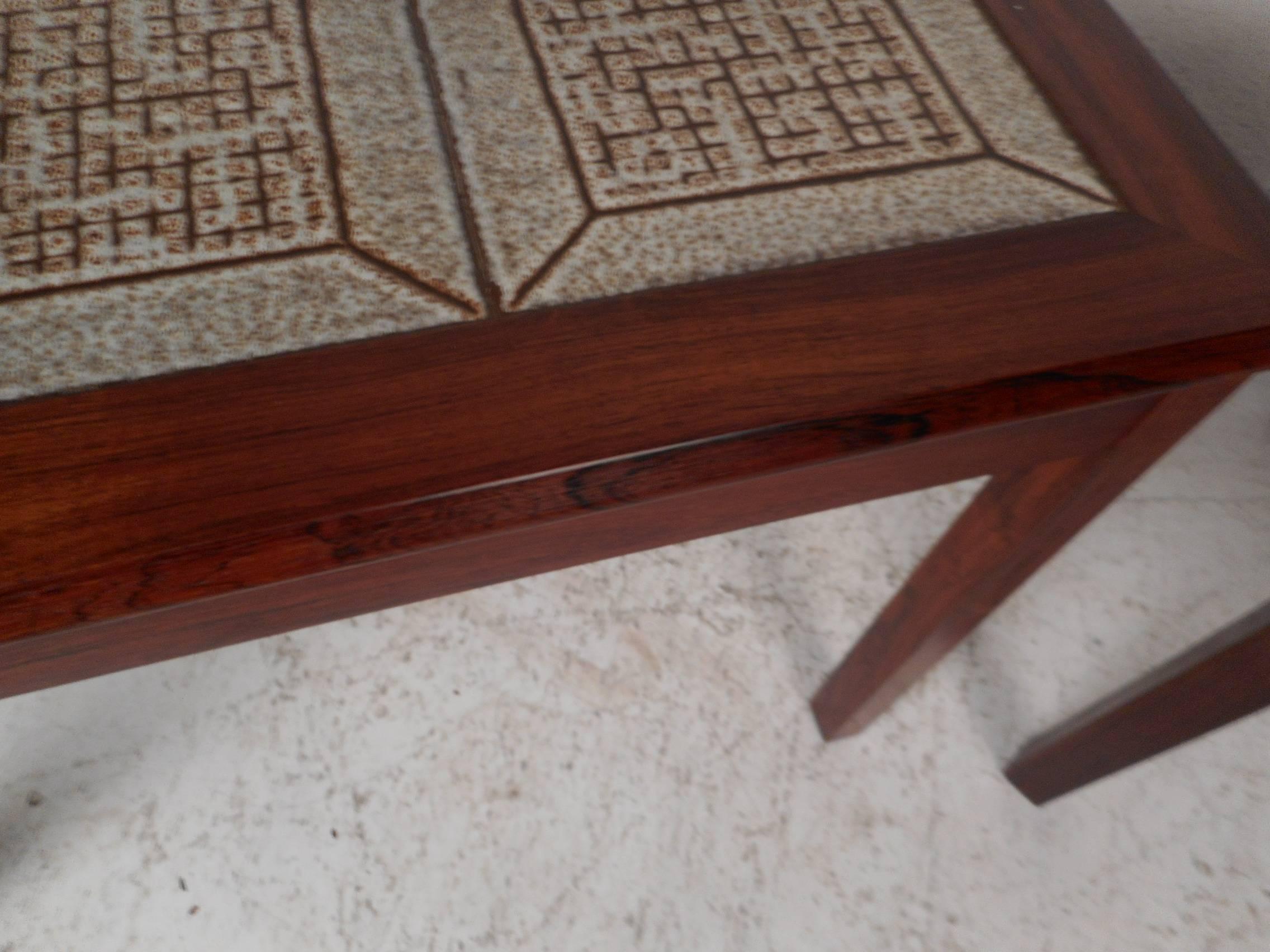 Pair of Danish Midcentury Rosewood Tile Top End Tables For Sale 1