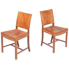 Pair of Danish Midcentury Side Chairs in Patinated Niger Leather, 1940s