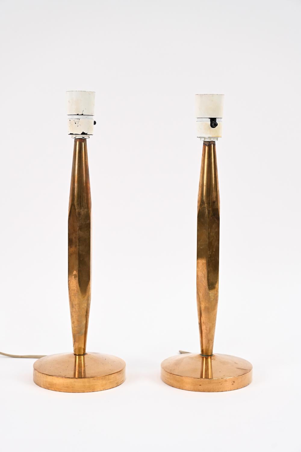 Pair of Danish Mid-Century Solid Brass Table Lamps In Good Condition In Norwalk, CT