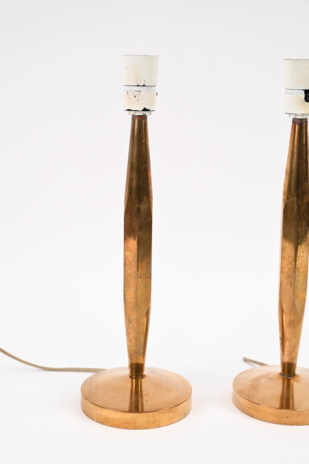 20th Century Pair of Danish Mid-Century Solid Brass Table Lamps