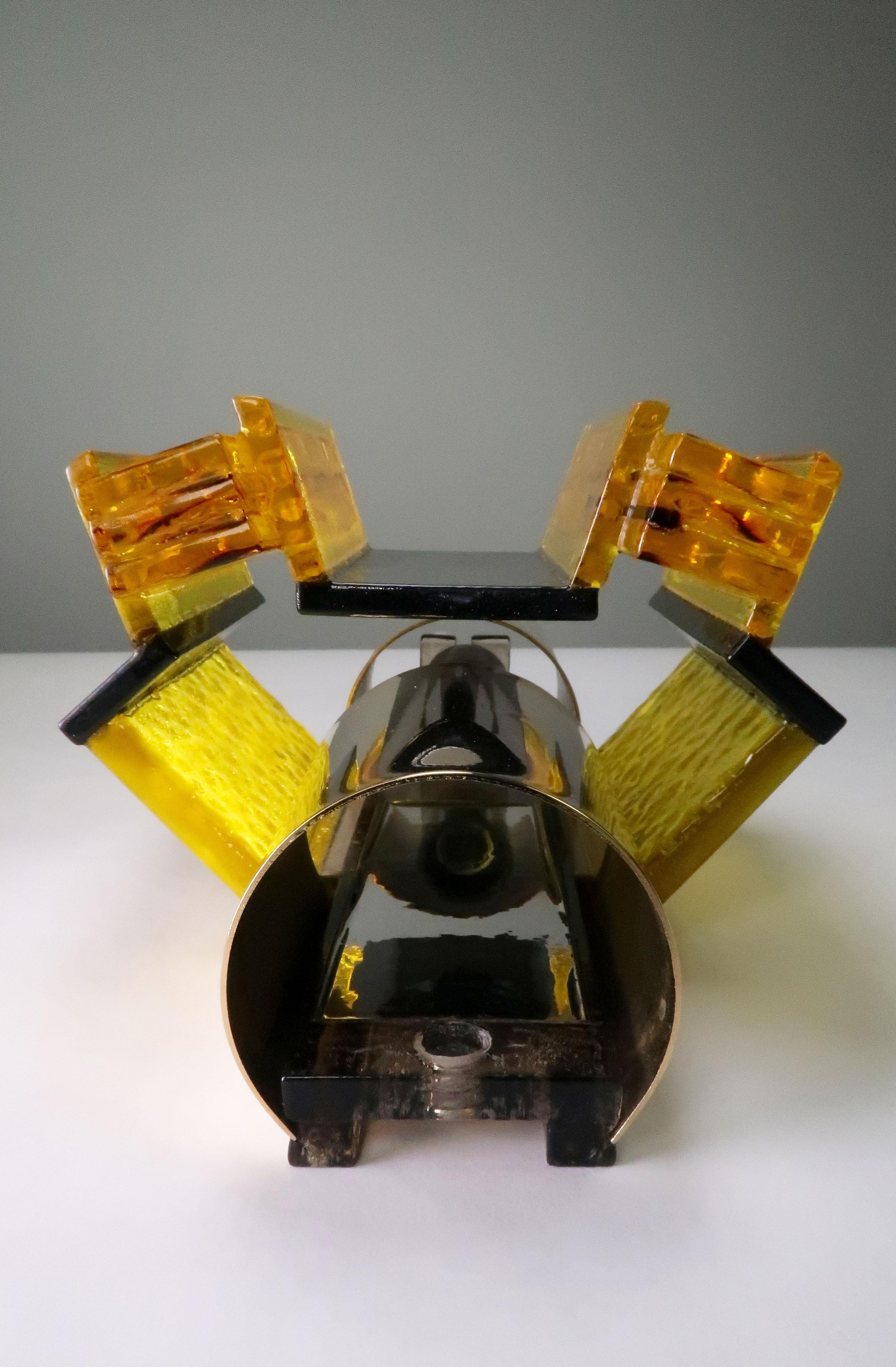 Metal Claus Bolby Space Age Yellow, Black Acrylic Modern Wall Lights, 1970s For Sale