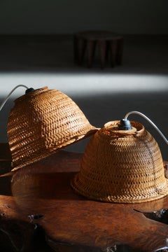 Pair of Danish Midcentury Vintage Wicker Pendants, Made in the 1960s