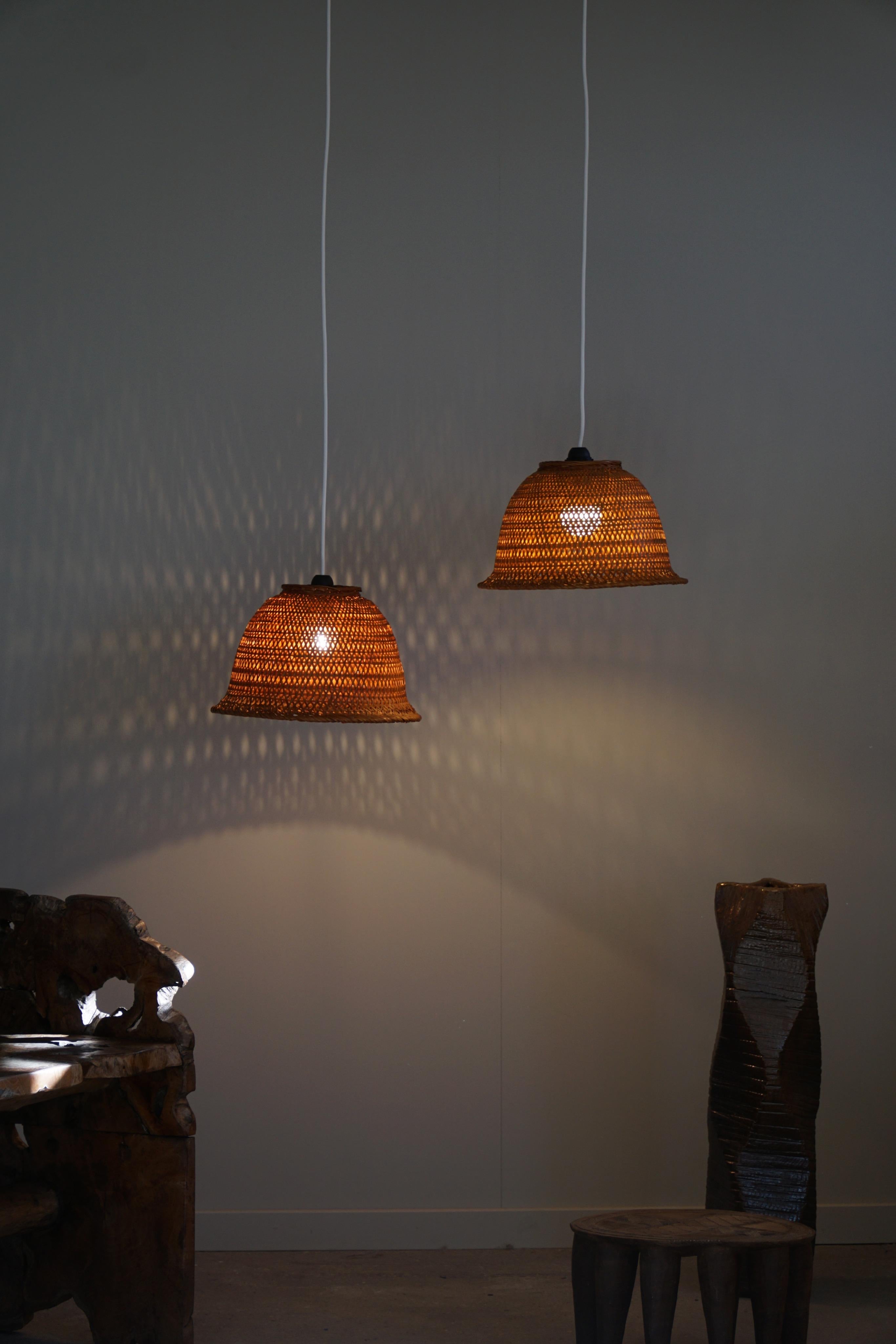 Pair of Danish Midcentury Vintage Wicker Pendants, Made in the 1960s In Good Condition In Odense, DK
