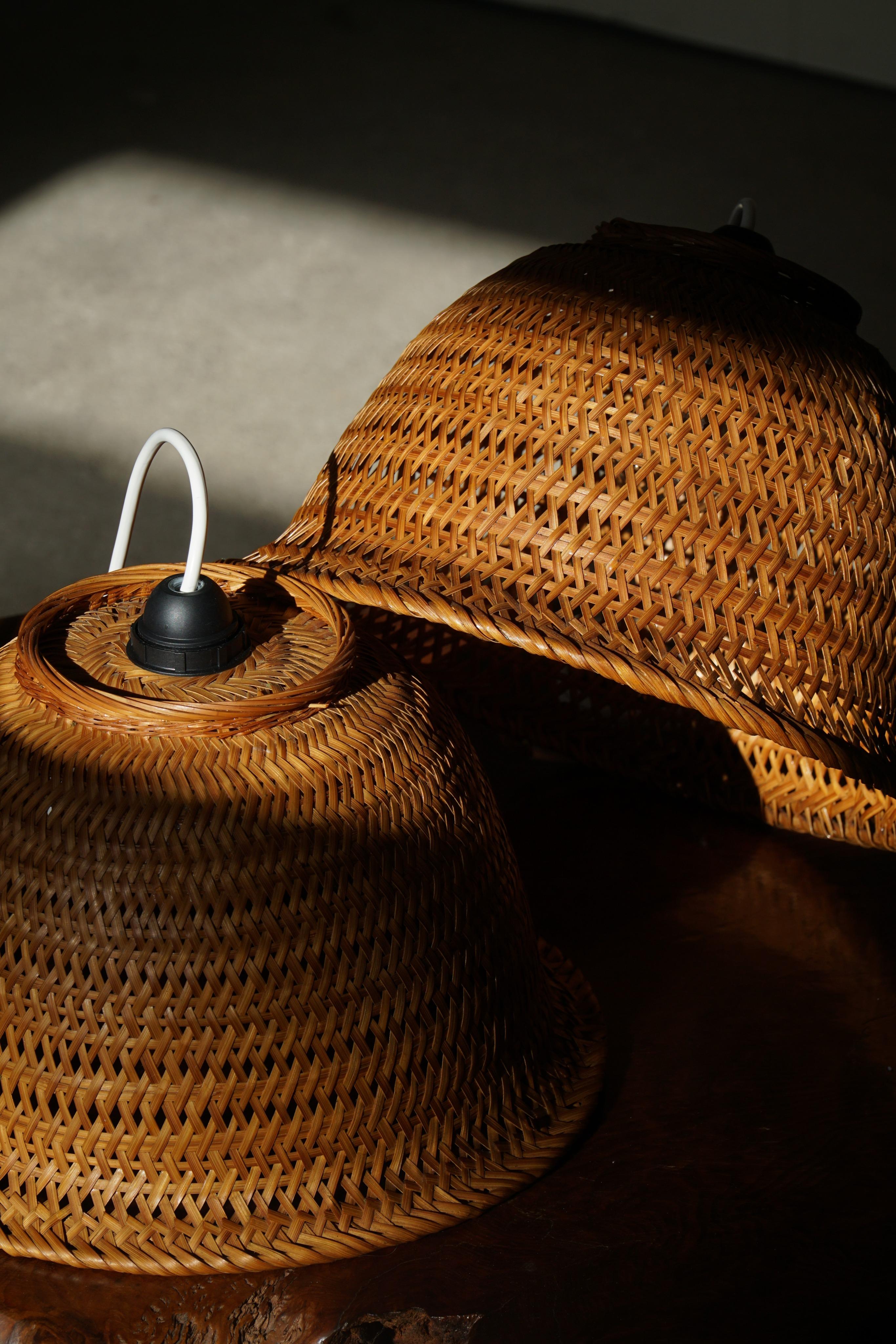 Pair of Danish Midcentury Vintage Wicker Pendants, Made in the 1960s 3