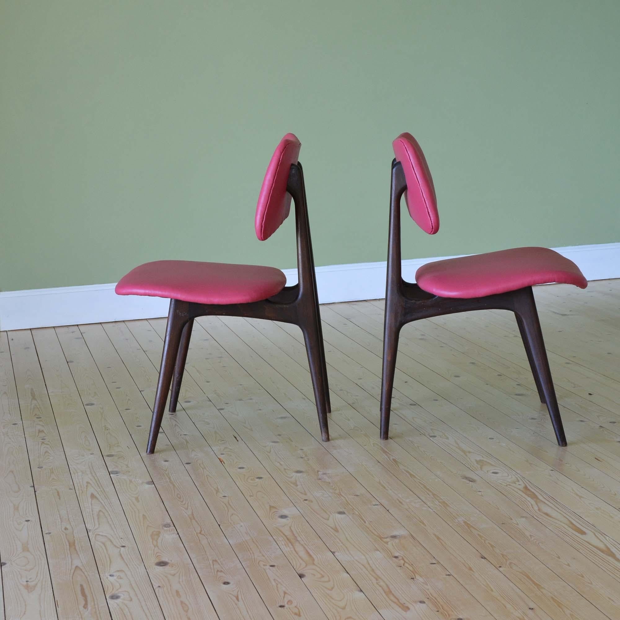 Faux Leather Pair of Danish Mid-Century Walnut Chairs For Sale