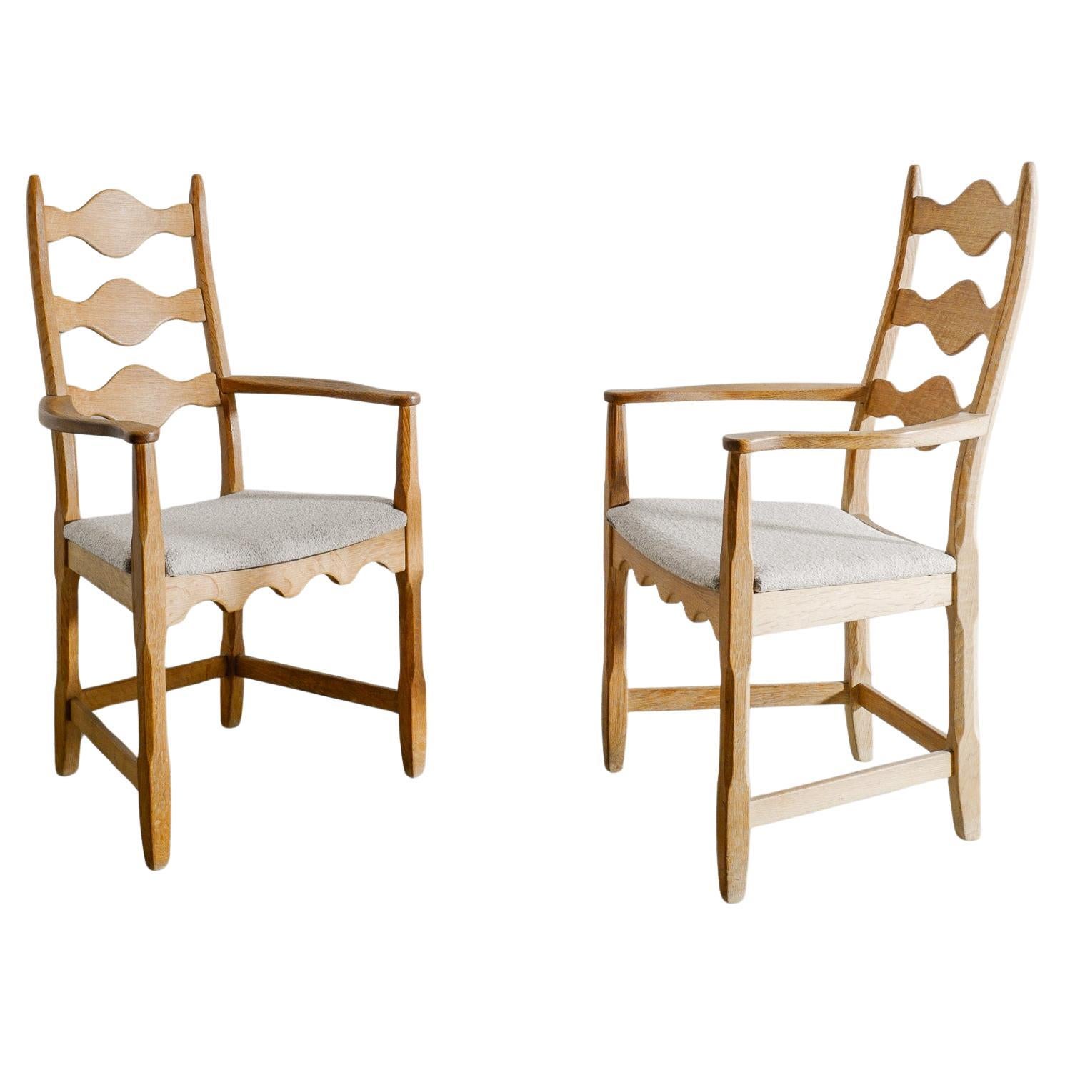 Pair of Danish Mid Century Wooden Armchairs in Oak by Henry Kjaernulf, 1950s