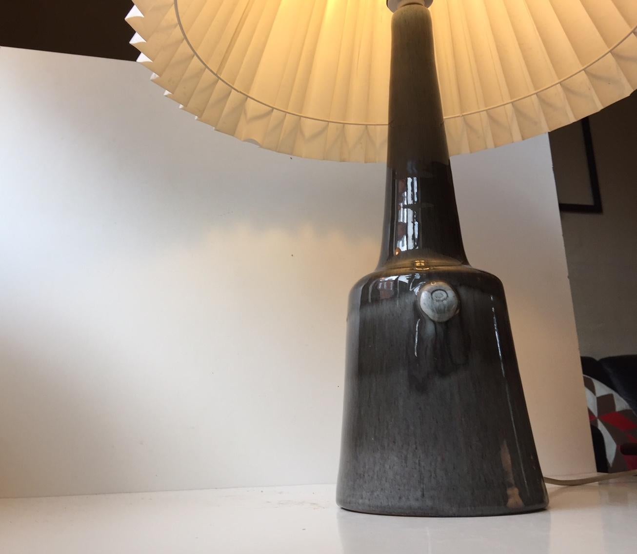 Mid-Century Modern Pair of Danish Midcentury Drip & Hare's Fur Glazed Pottery Table Lamps, 1960s