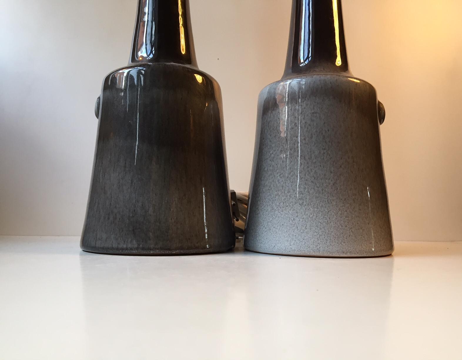 Pair of Danish Midcentury Drip & Hare's Fur Glazed Pottery Table Lamps, 1960s 4