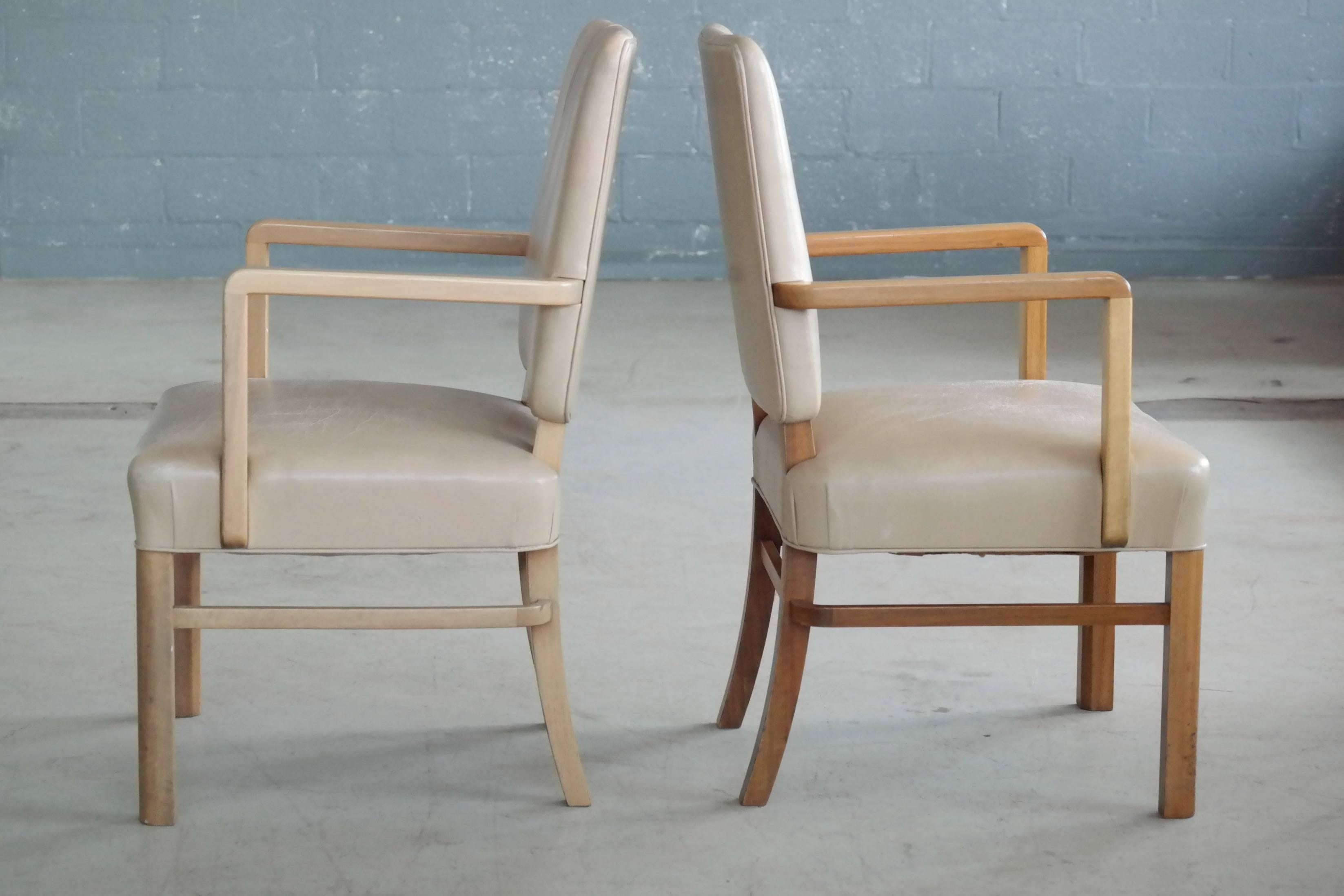 Mid-20th Century Pair of Danish Midcentury Executive Desk or Side Chairs in Beige Leather