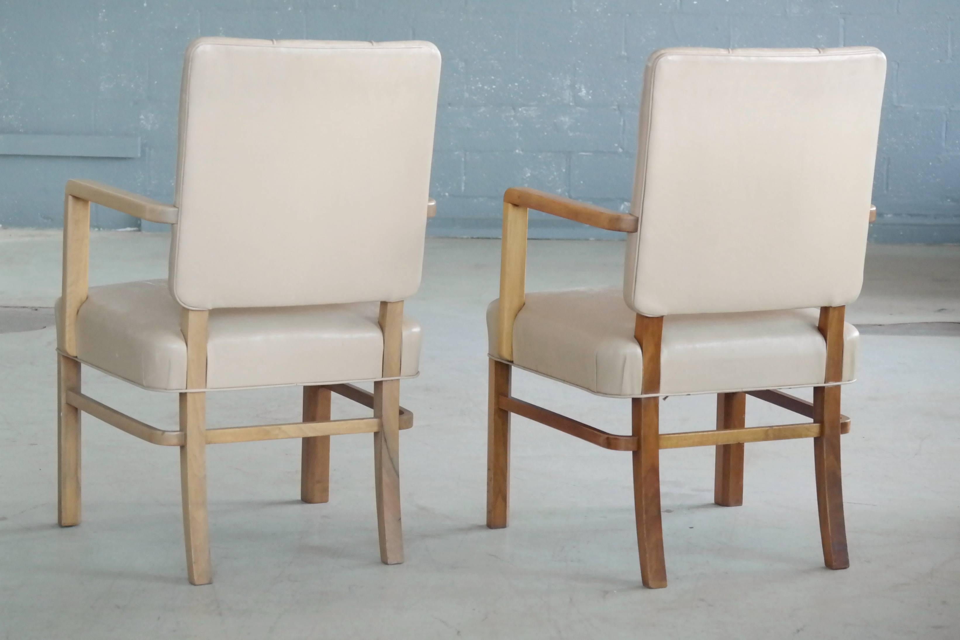 Pair of Danish Midcentury Executive Desk or Side Chairs in Beige Leather 2