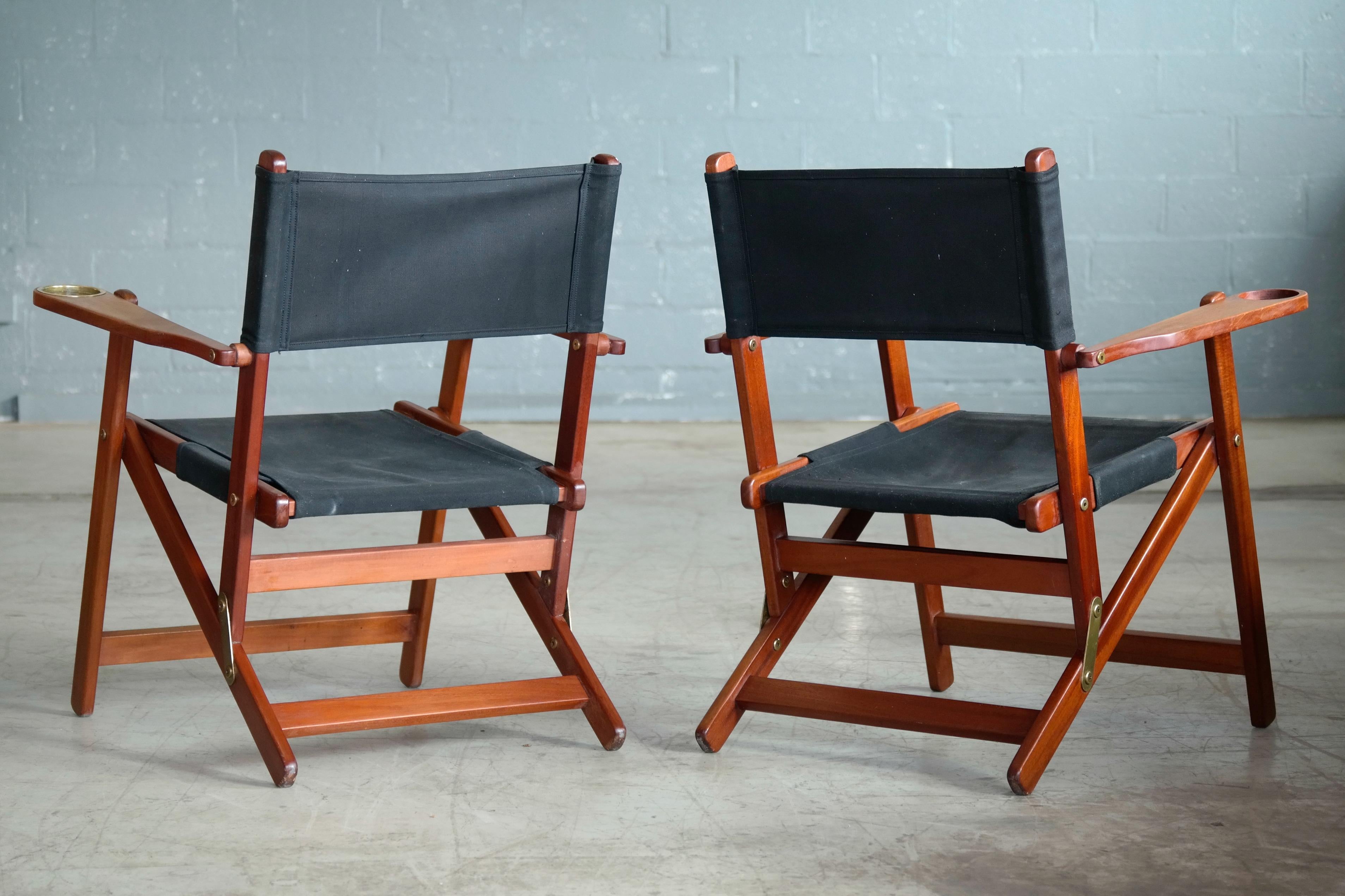 Mid-20th Century Pair of Danish Midcentury Folding Deck Chairs in Solid Teak For Sale