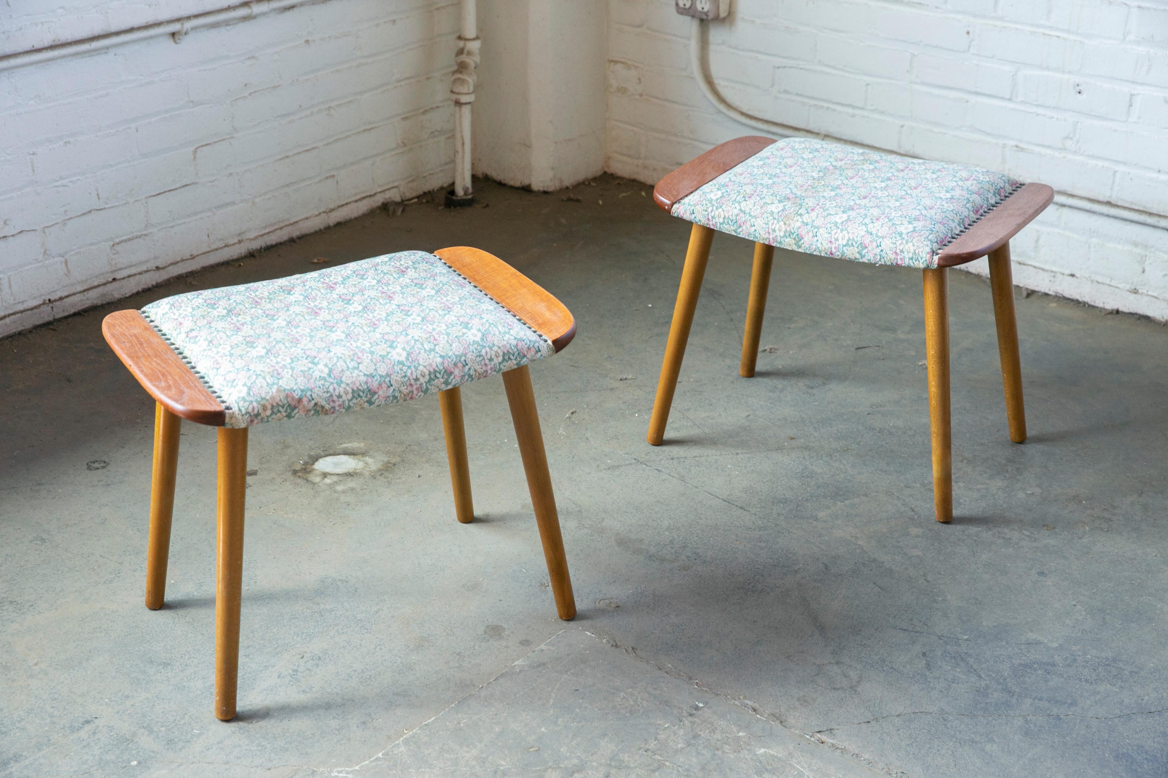 Scandinavian Modern Pair of Danish Mid-Century Footstools or Ottomans Papa Bear Style For Sale