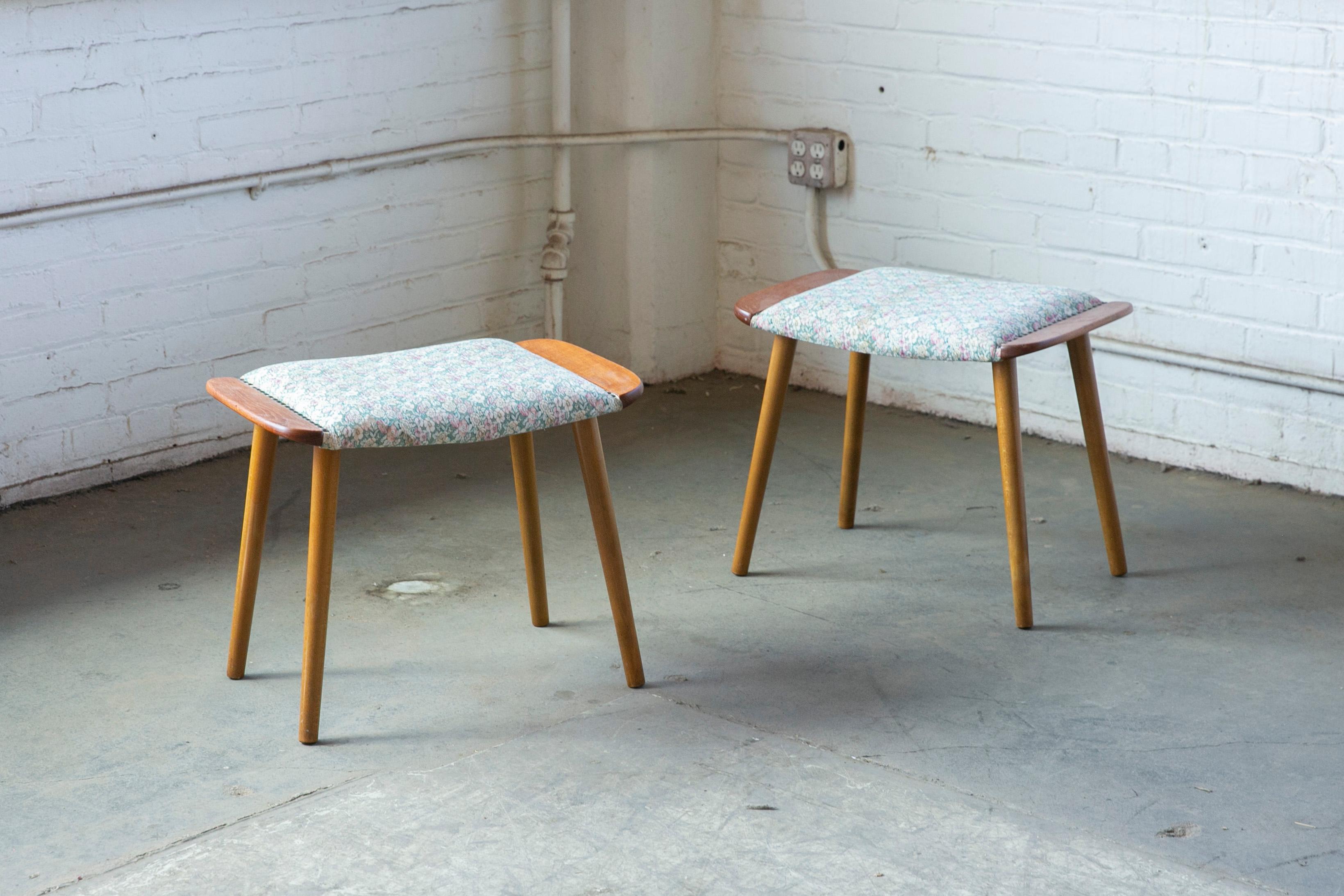 Pair of Danish Mid-Century Footstools or Ottomans Papa Bear Style In Good Condition For Sale In Bridgeport, CT