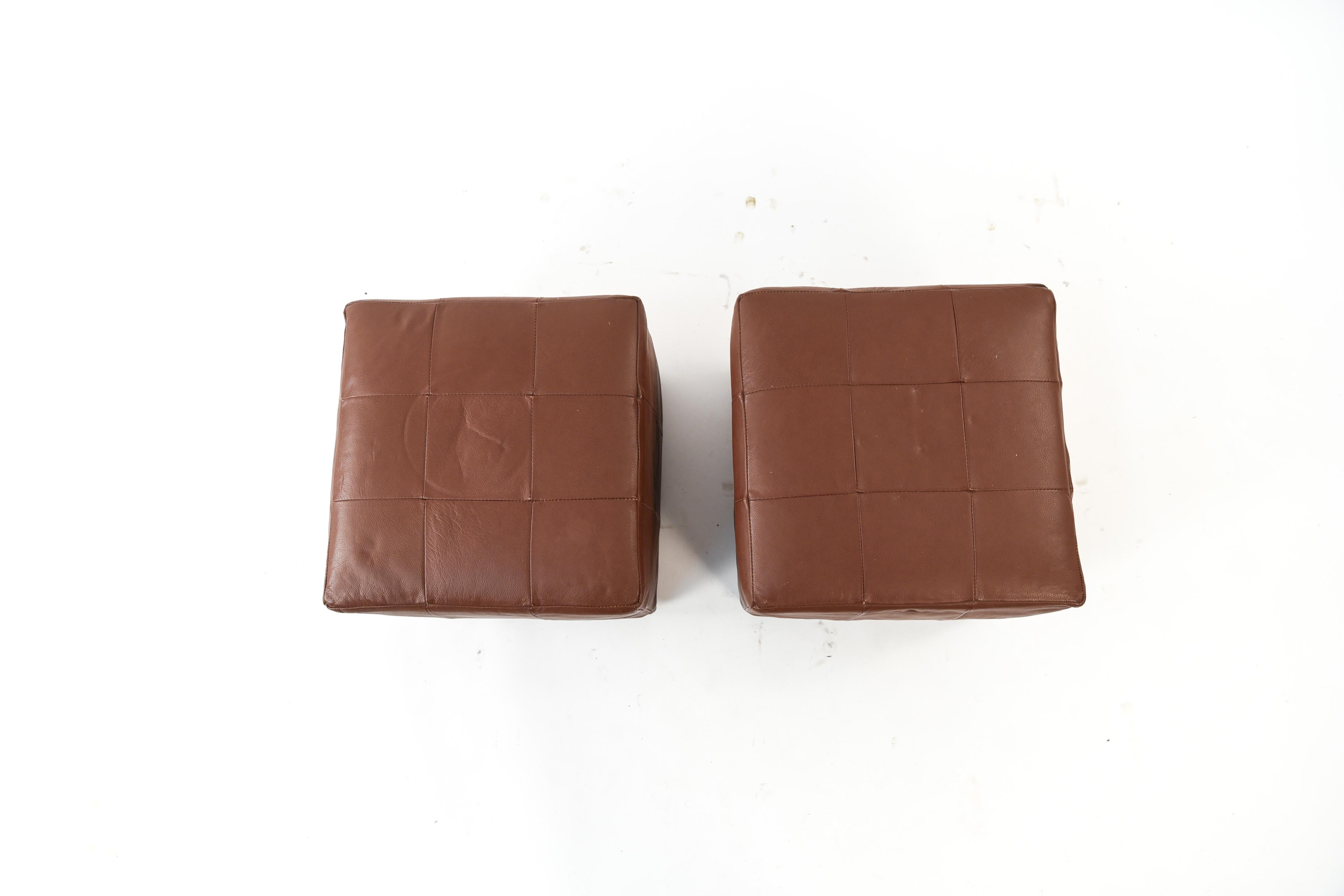 Pair of Danish Midcentury Leather Cube Ottomans 2