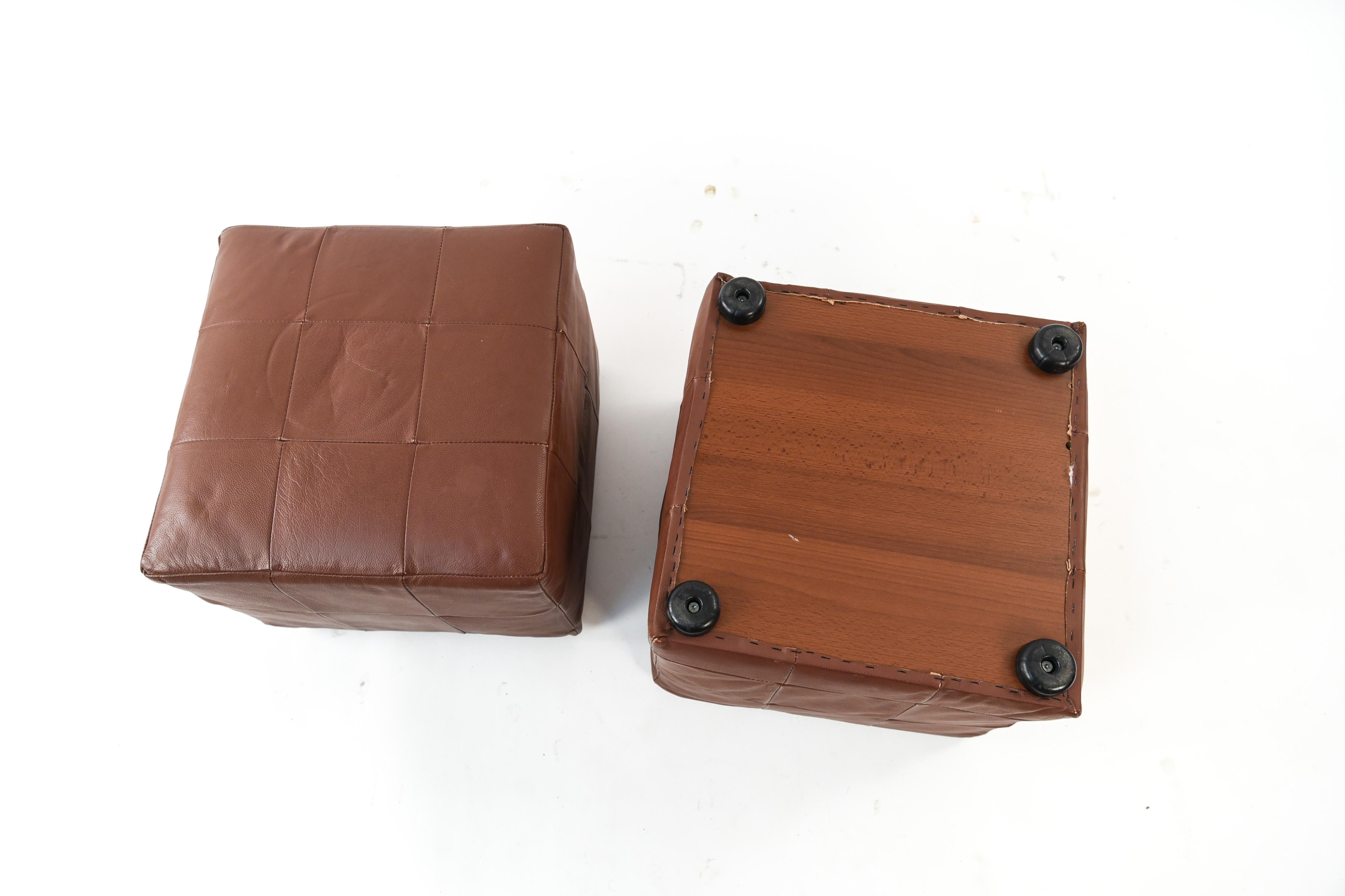 Pair of Danish Midcentury Leather Cube Ottomans 3