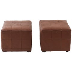 Pair of Danish Midcentury Leather Cube Ottomans