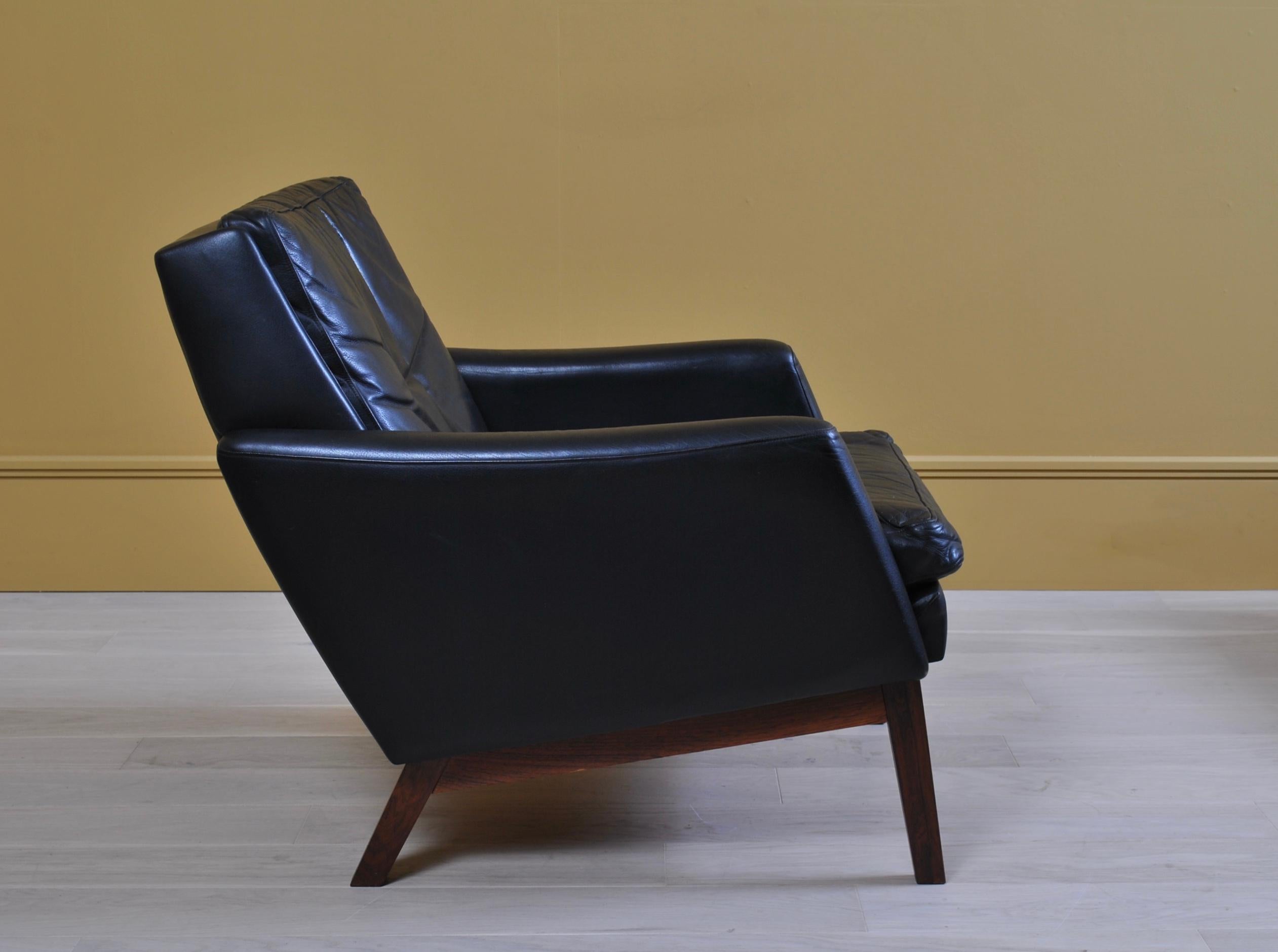 Pair of Danish Midcentury Leather Lounge Chairs and Ottoman 5