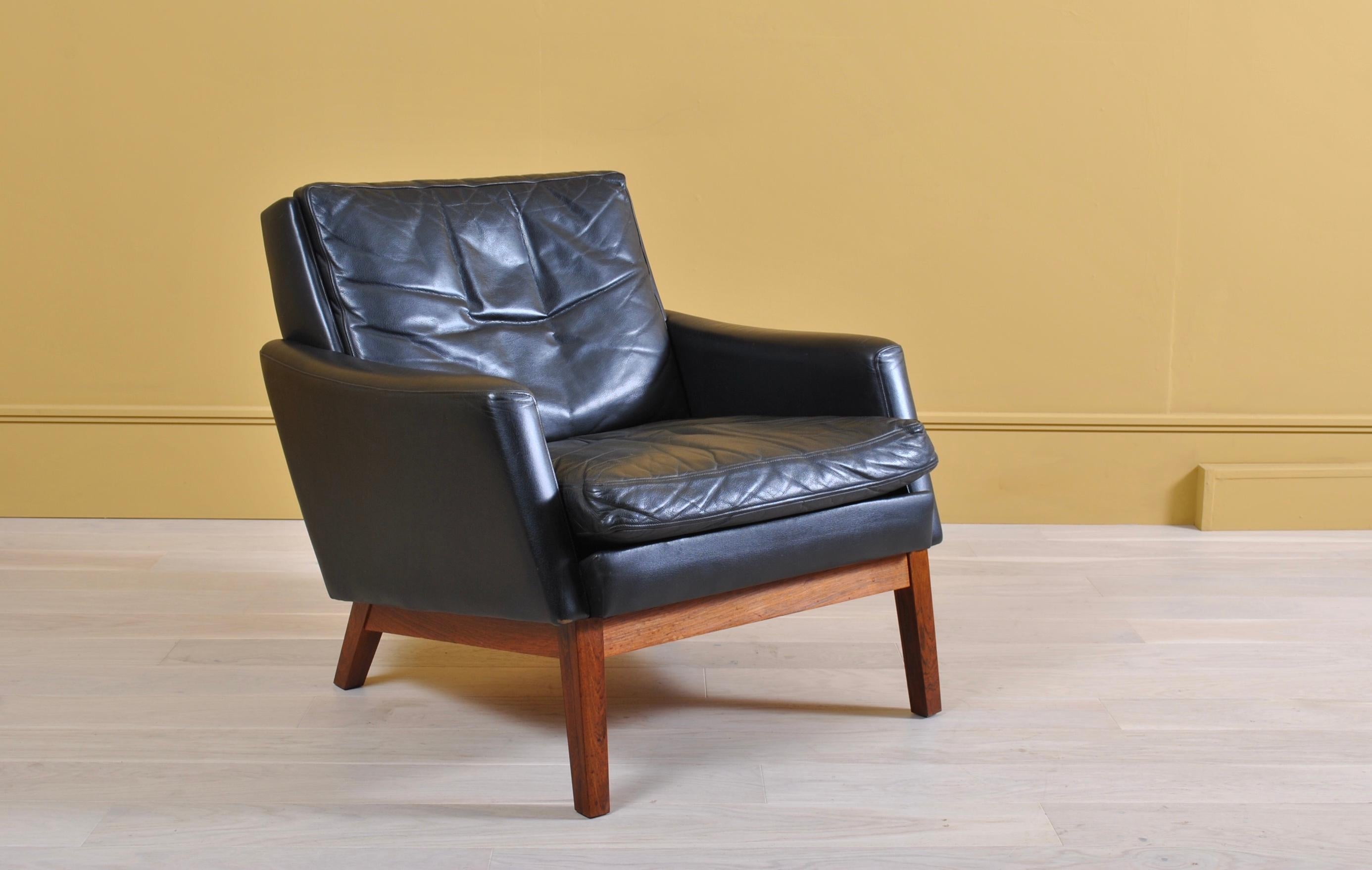 Pair of Danish Midcentury Leather Lounge Chairs and Ottoman 8
