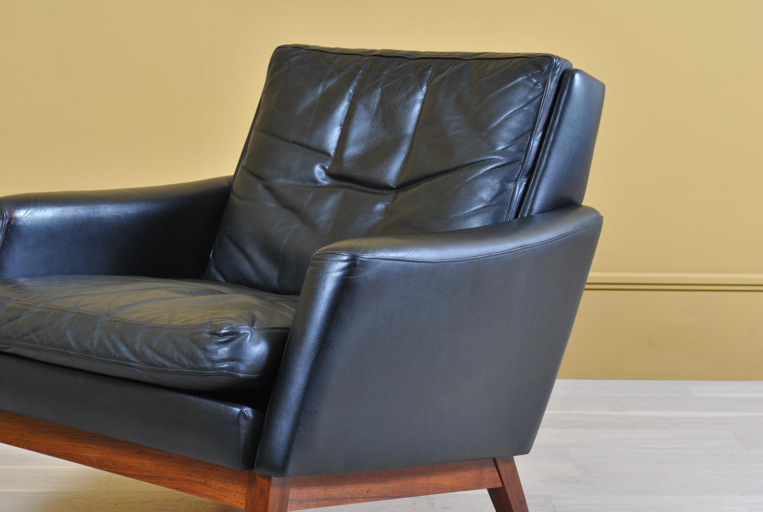 Pair of Danish Midcentury Leather Lounge Chairs and Ottoman 10