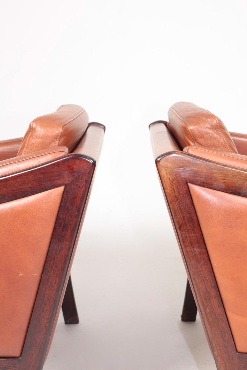 Pair of Danish Midcentury Lounge Chairs in Patinated Leather, 1960s 1