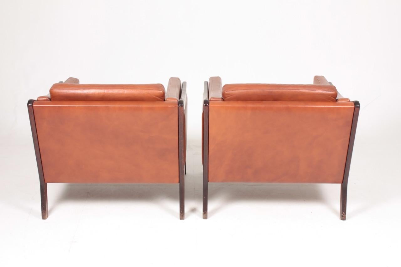 Pair of Danish Midcentury Lounge Chairs in Patinated Leather, 1960s 2