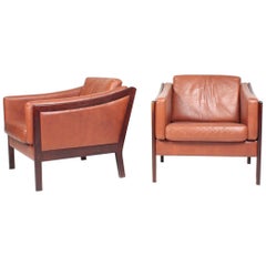Pair of Danish Midcentury Lounge Chairs in Patinated Leather, 1960s