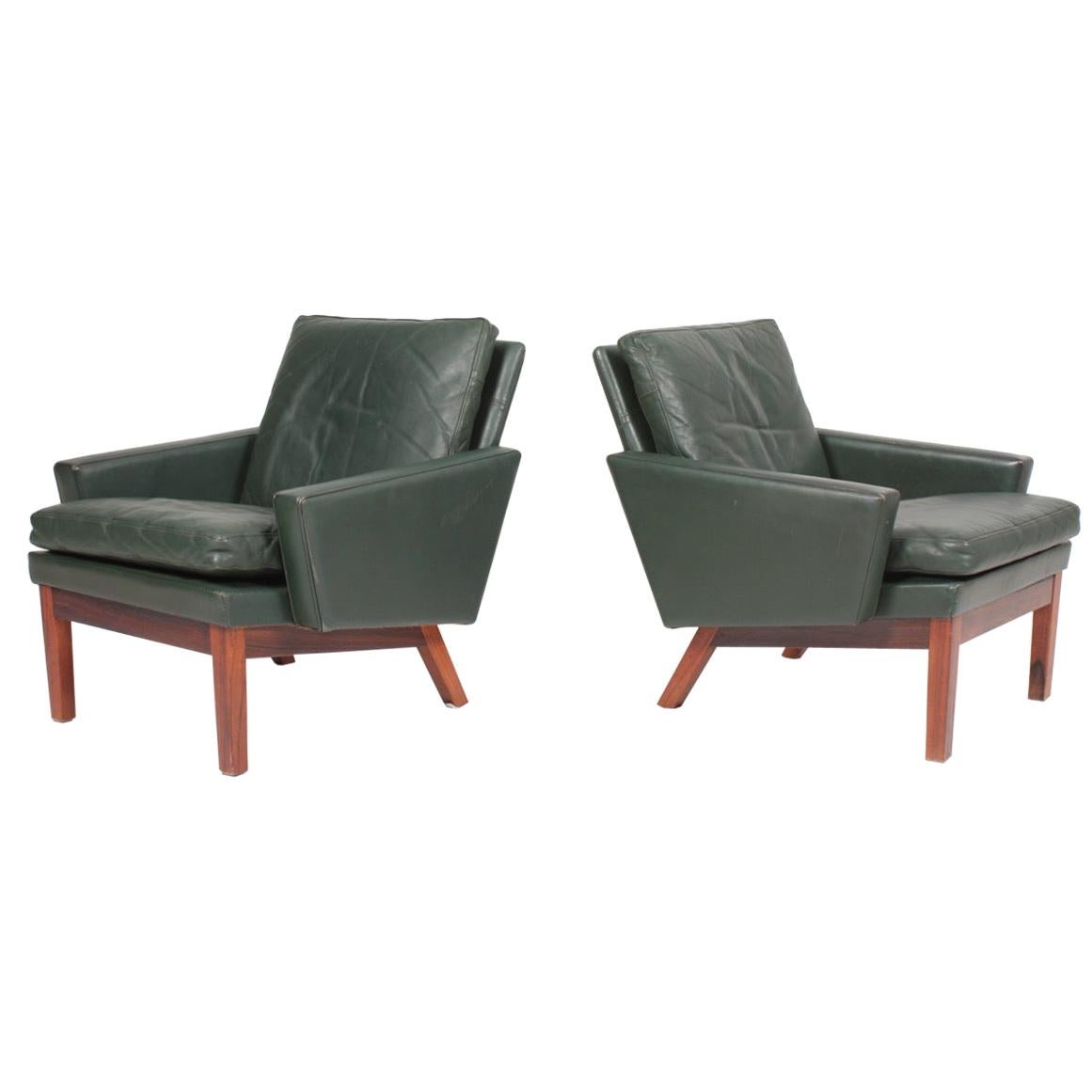 Pair of Danish Midcentury Lounge Chairs in Patinated Leather, 1960s