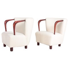 Pair of Danish Midcentury Lounge Chairs with Boucle, 1940s Pair of Danish Midcentury Lounge Chairs with Boucle, 1940s