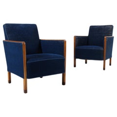 Pair of Danish Midcentury Lounge Chairs with Oak Frames and Legs