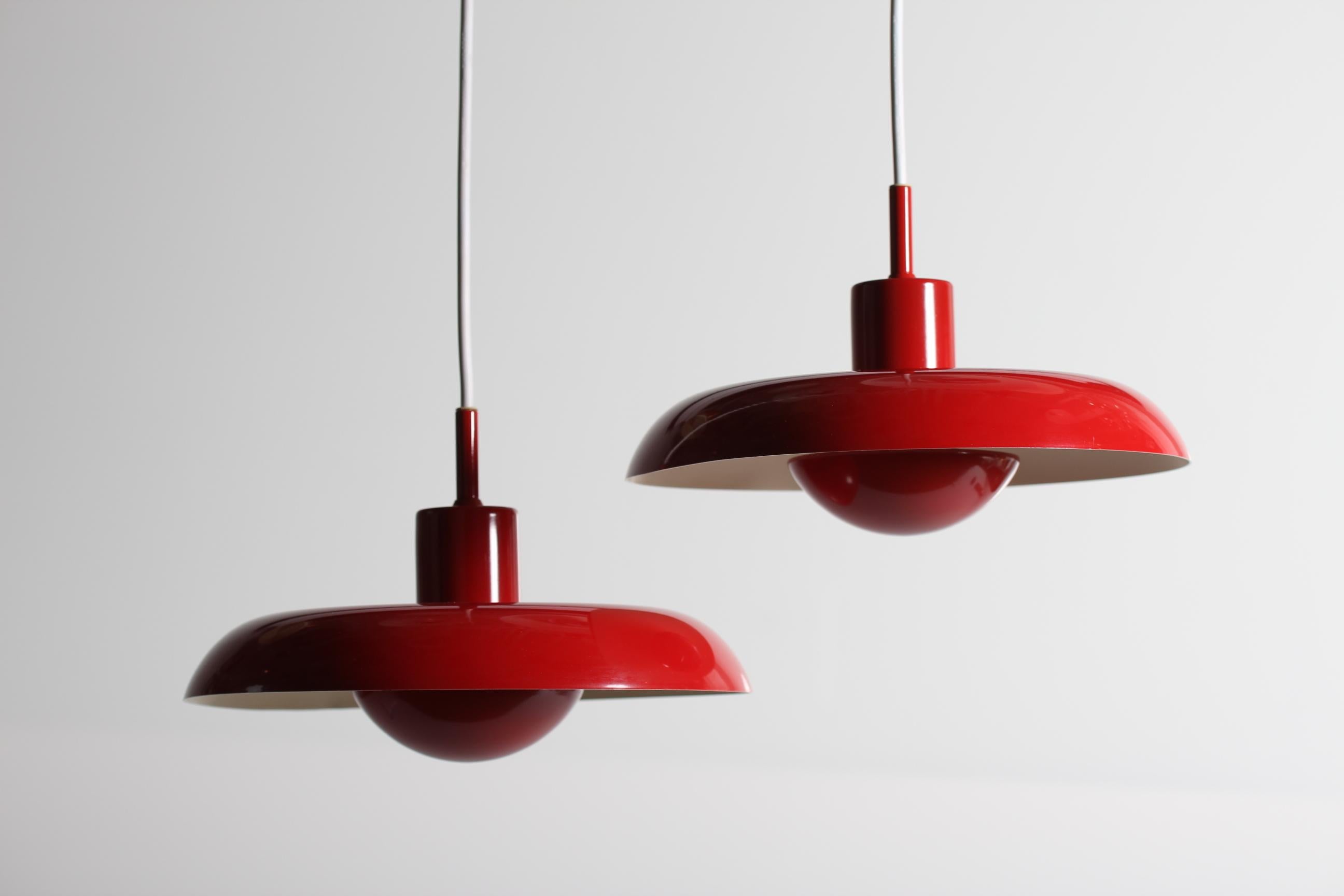 Pair of Danish Midcentury Piet Hein RA Small Red Pendant Lamps by Lyfa, 1960s 1