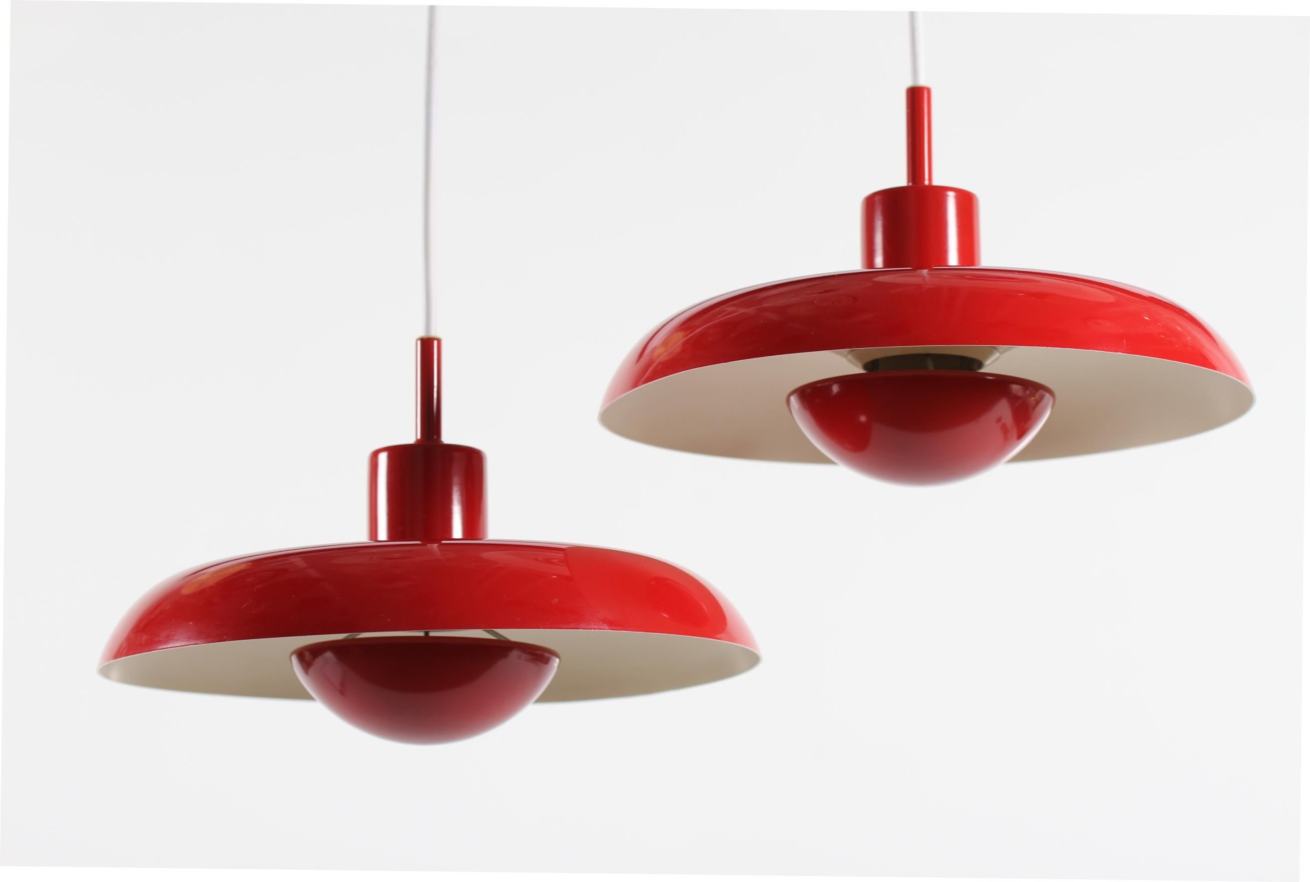 Mid-Century Modern Pair of Danish Midcentury Piet Hein RA Small Red Pendant Lamps by Lyfa, 1960s