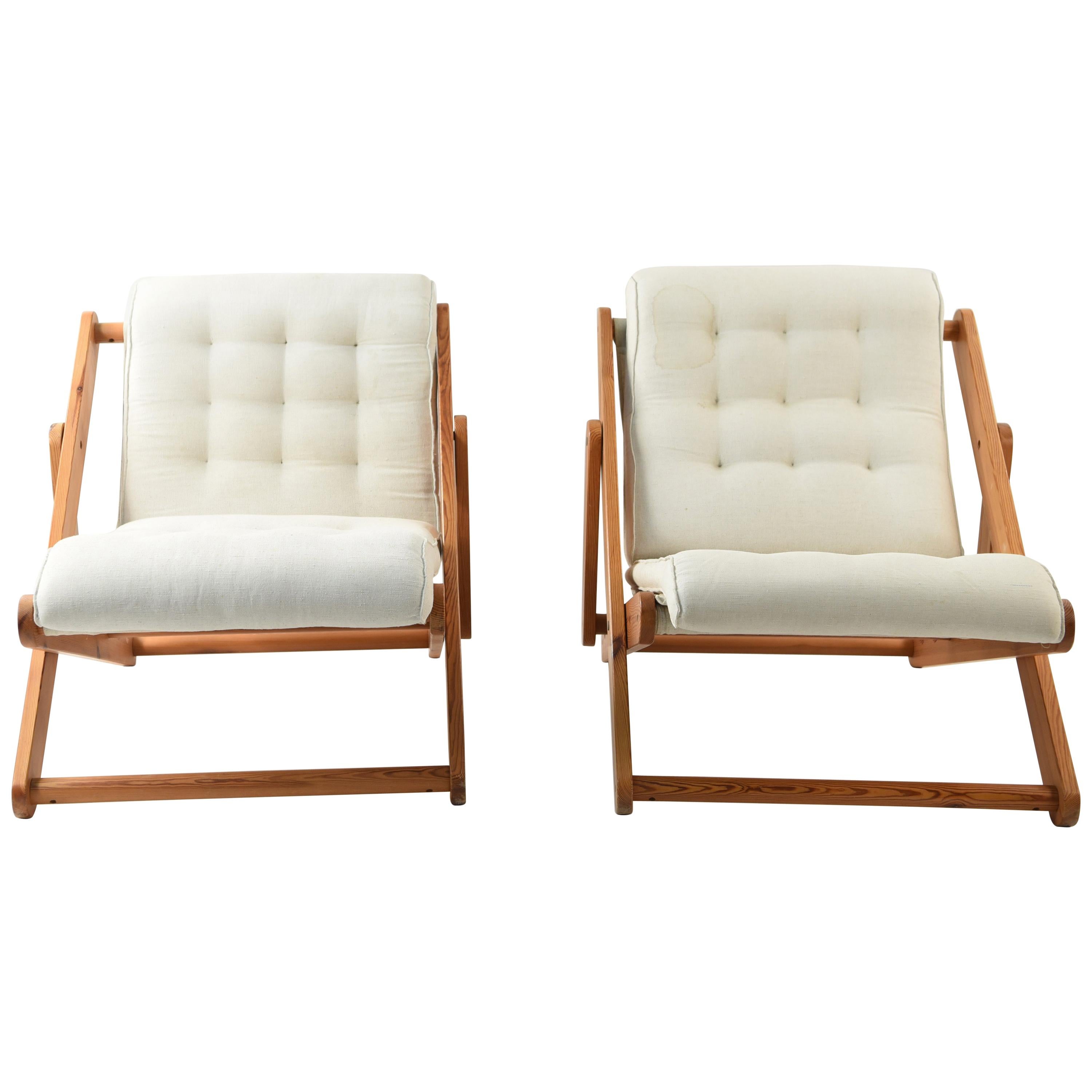 Pair of Danish Midcentury Pine Kontiki Lounge Chairs by Gillis Lundgren