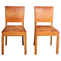 Pair of Danish Mid Century Side Chairs in Patinated Leather, 1940s