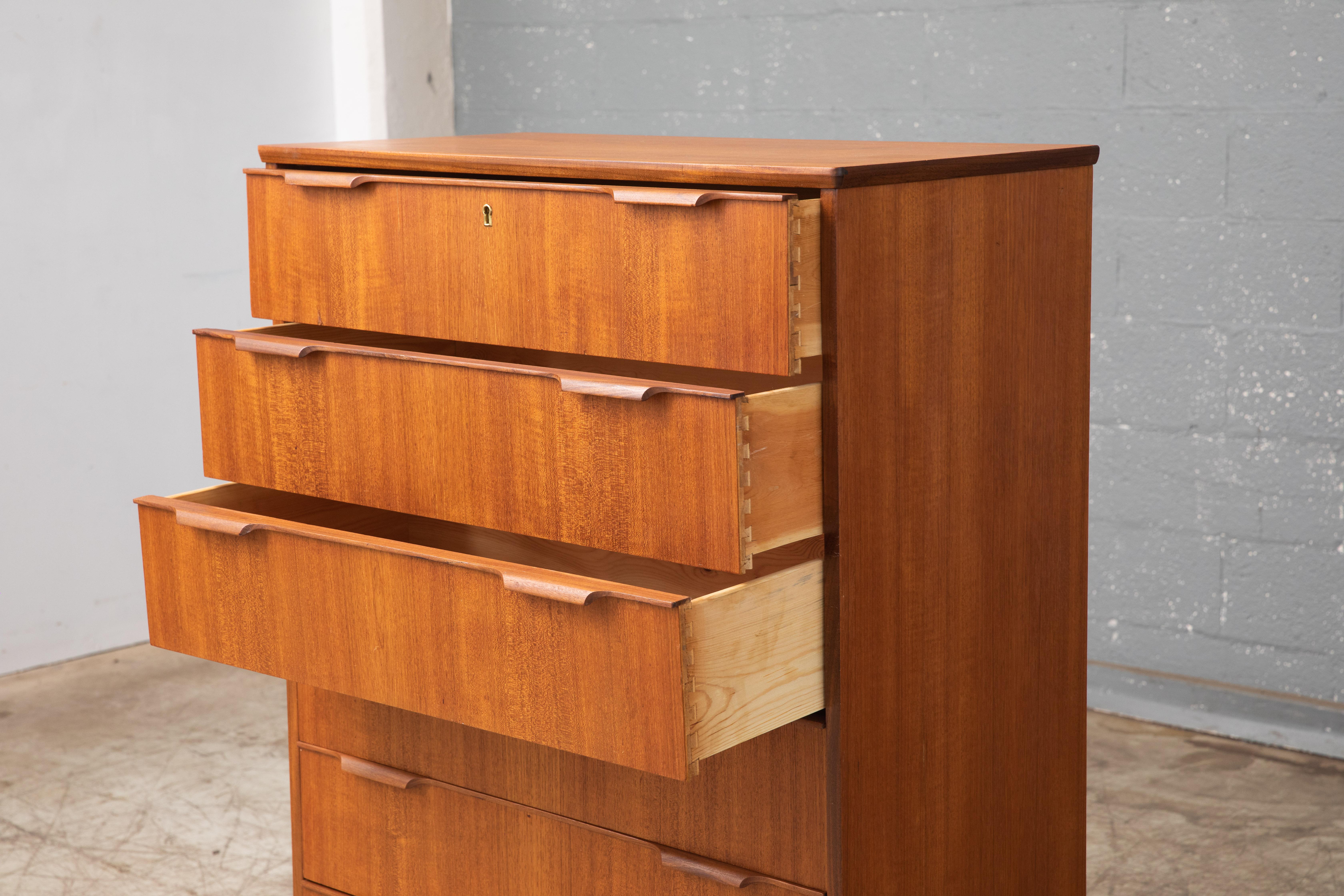 Matching Pair of Danish Midcentury Kai Kristiansen Style Tall Teak Dressers  4