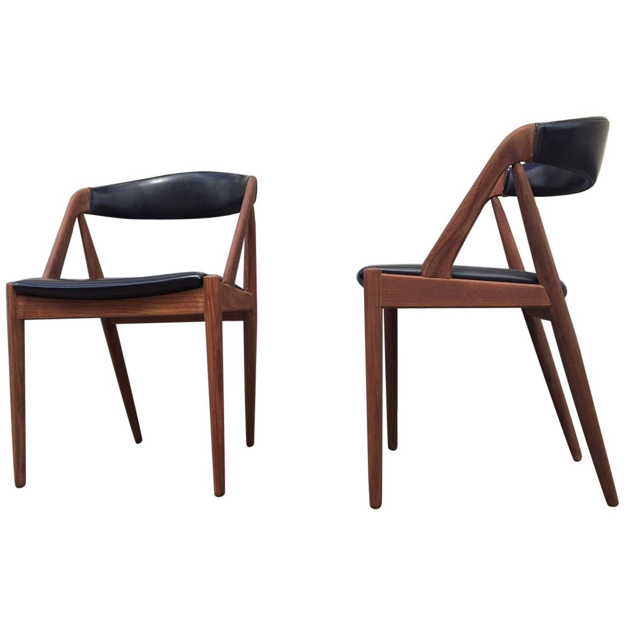 Pair of Danish Midcentury Teak Chairs by Kai Kristiansen, 1960s