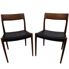 Pair of Danish Midcentury Teak Chairs by Niels O. Møller, Model 77, Leather