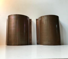Pair of Danish Minimalist Copper Outdoor Wall Sconces from Lyfa, 1970s