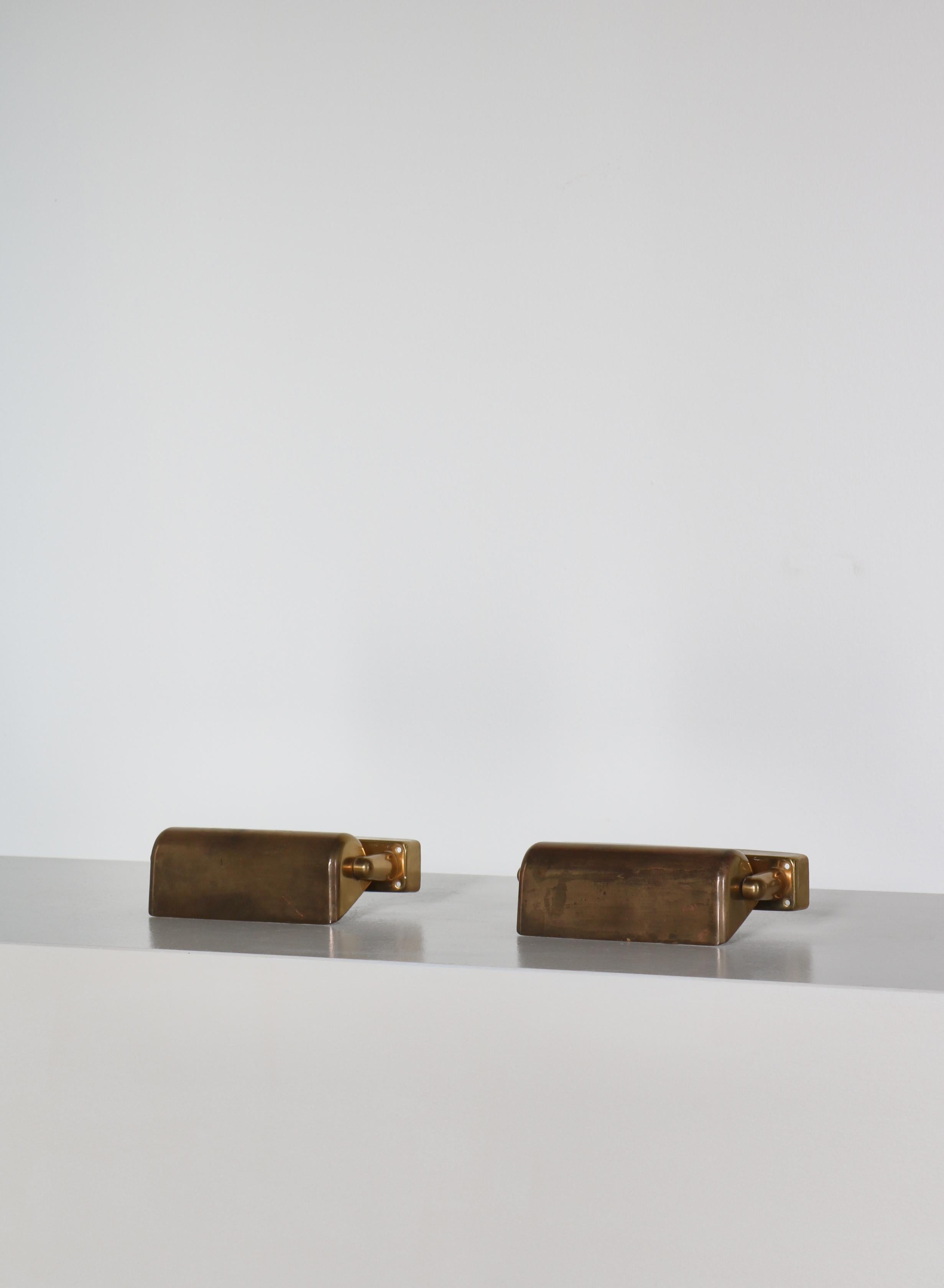 Mid-20th Century Pair of Danish Modern 1950s LYFA Wall Lamps in Patinated Brass